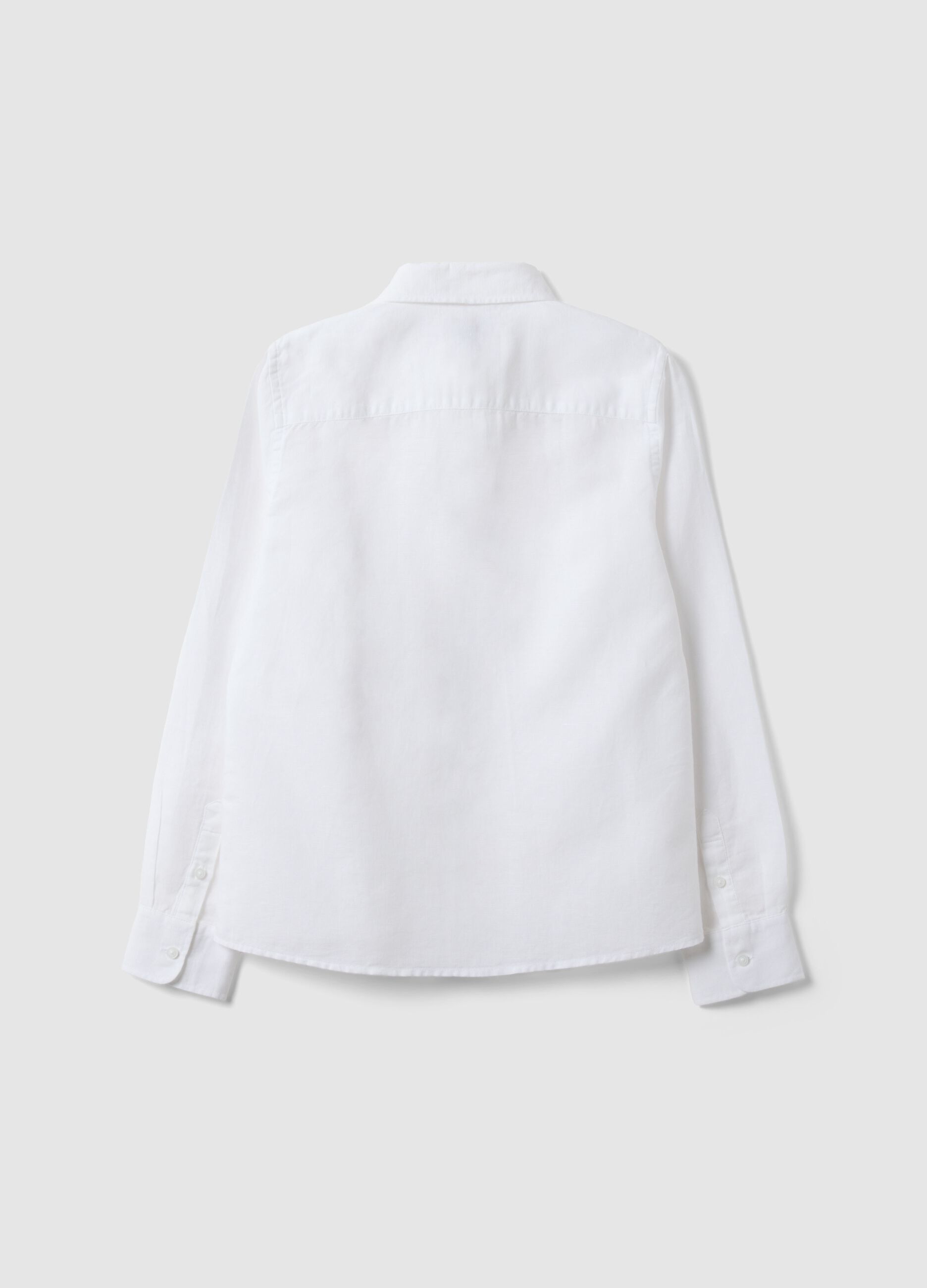 Boy's white cotton-linen blend shirt with regular fit