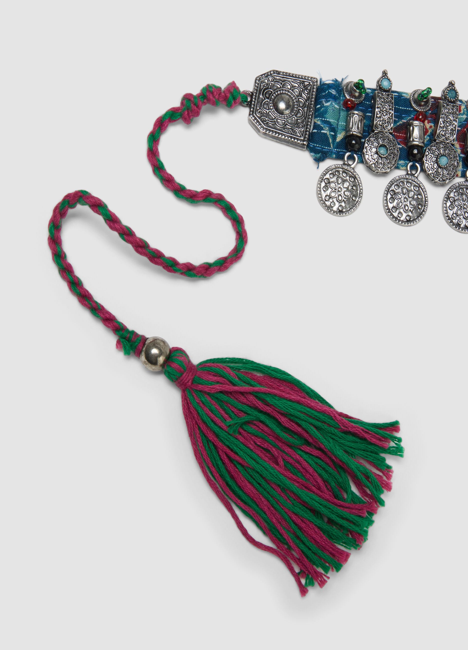 Multicolour pure cotton necklace with charms