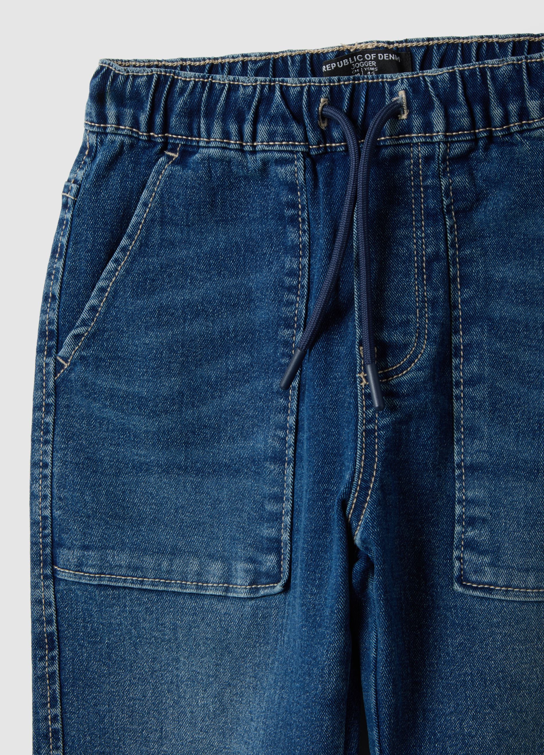 Blue cotton blend relaxed fit jogger jeans for children