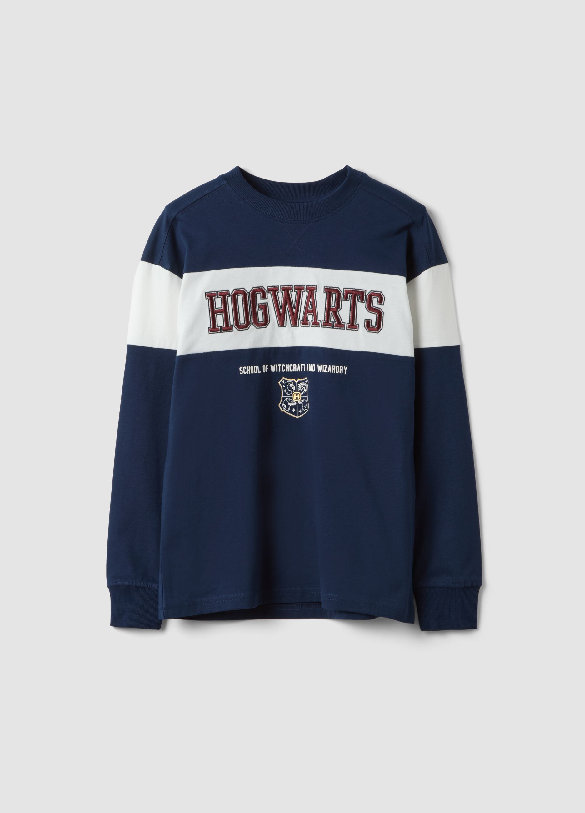 T-shirt blu in puro cotone con girocollo e stampa Harry Potter per ragazzo