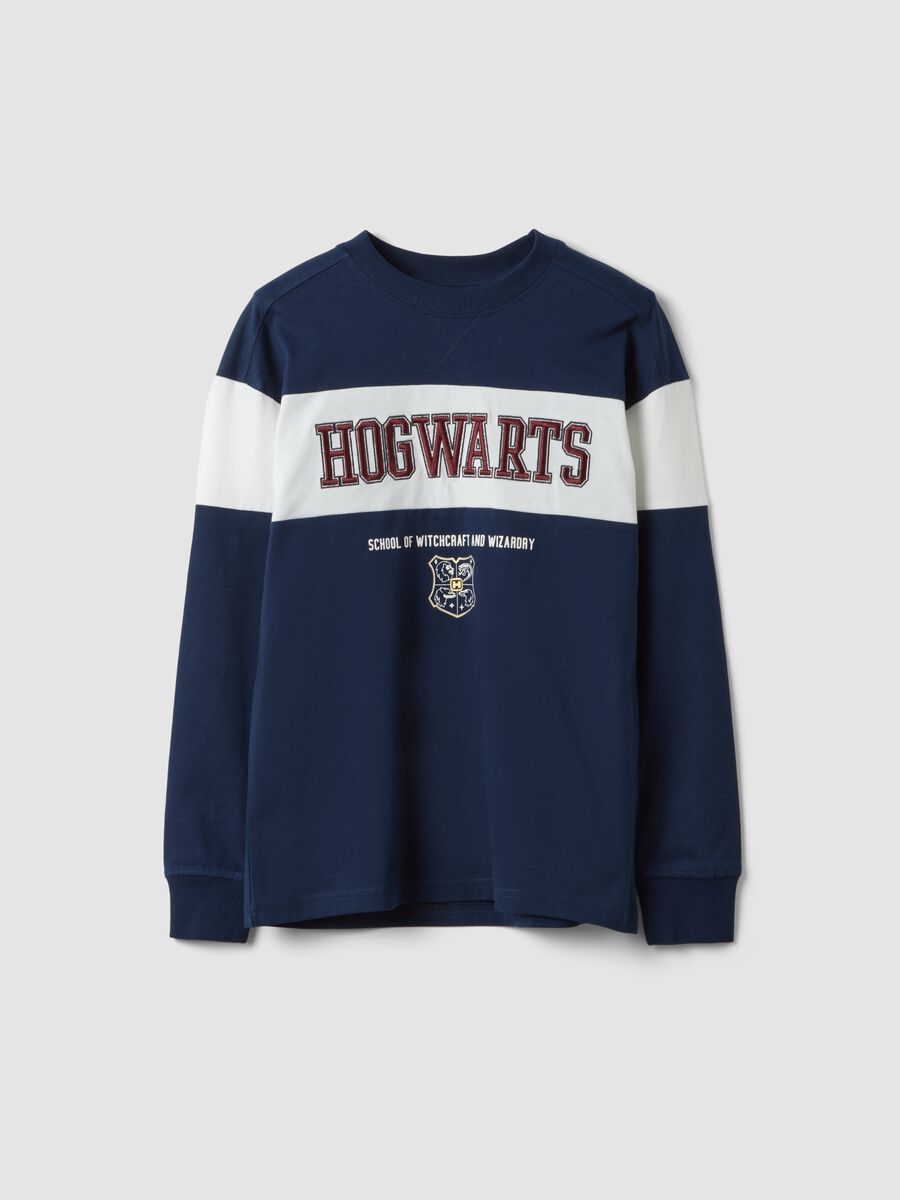 T-shirt blu in puro cotone con girocollo e stampa Harry Potter per ragazzo_3