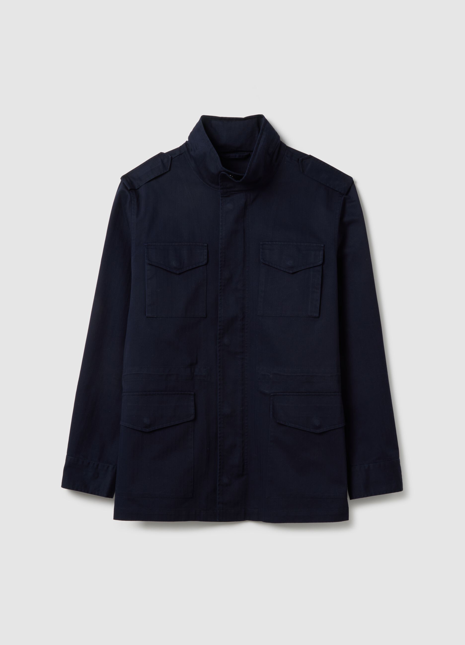 Blue cotton parka jacket regular fit with pockets and zip