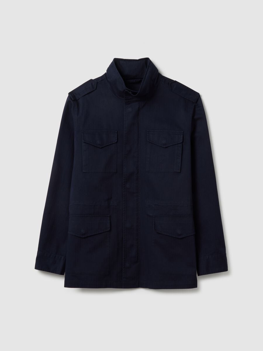 Blue cotton parka jacket regular fit with pockets and zip_4