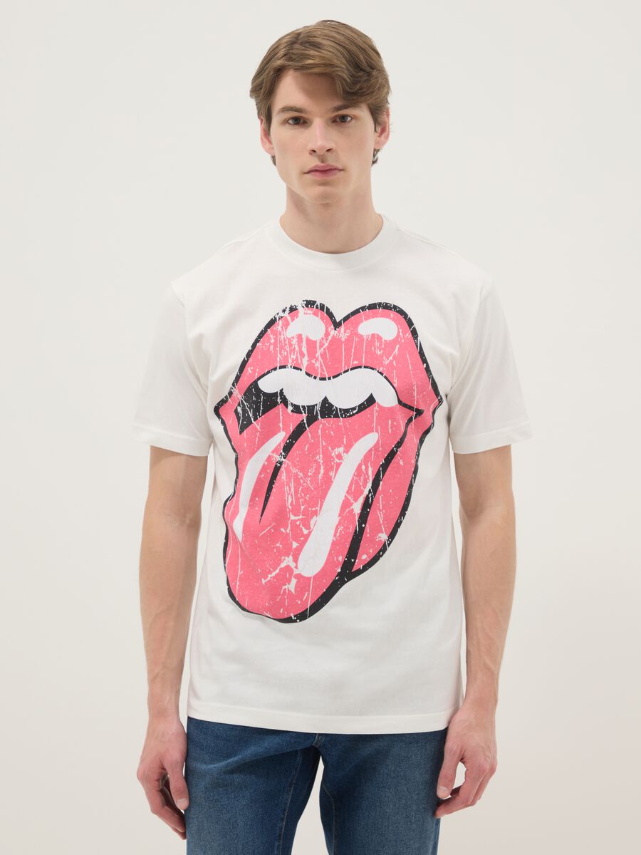 White pure cotton regular fit T-shirt with Rolling Stones print_1