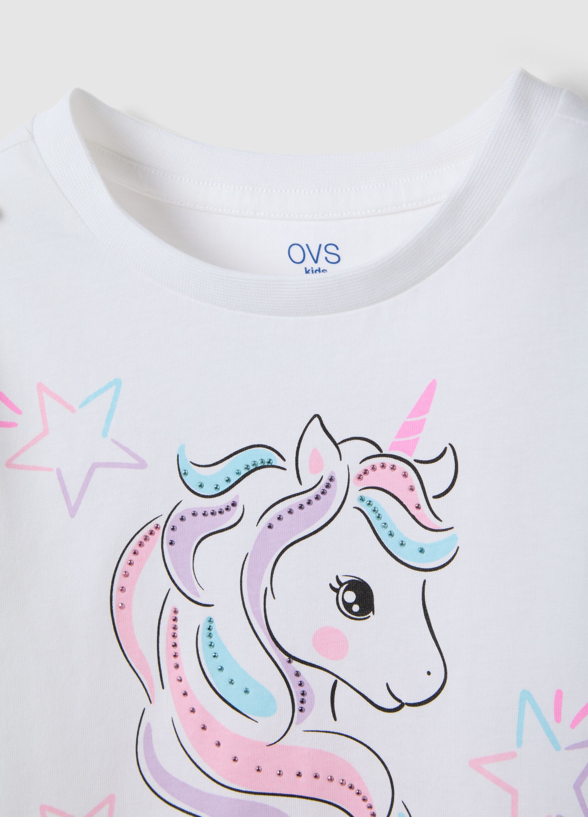 Girls' Regular Fit White Cotton T-shirt with Print