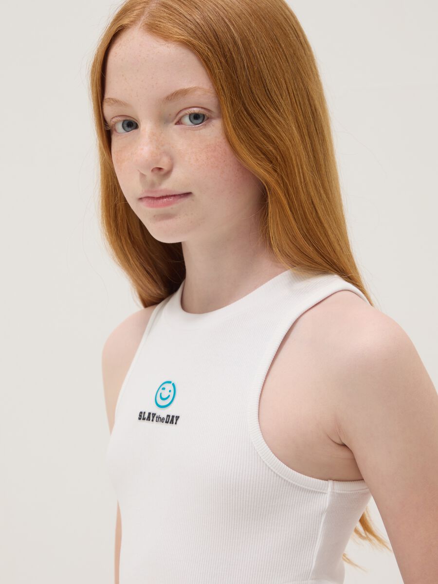 White stretch cotton cropped tank top_0