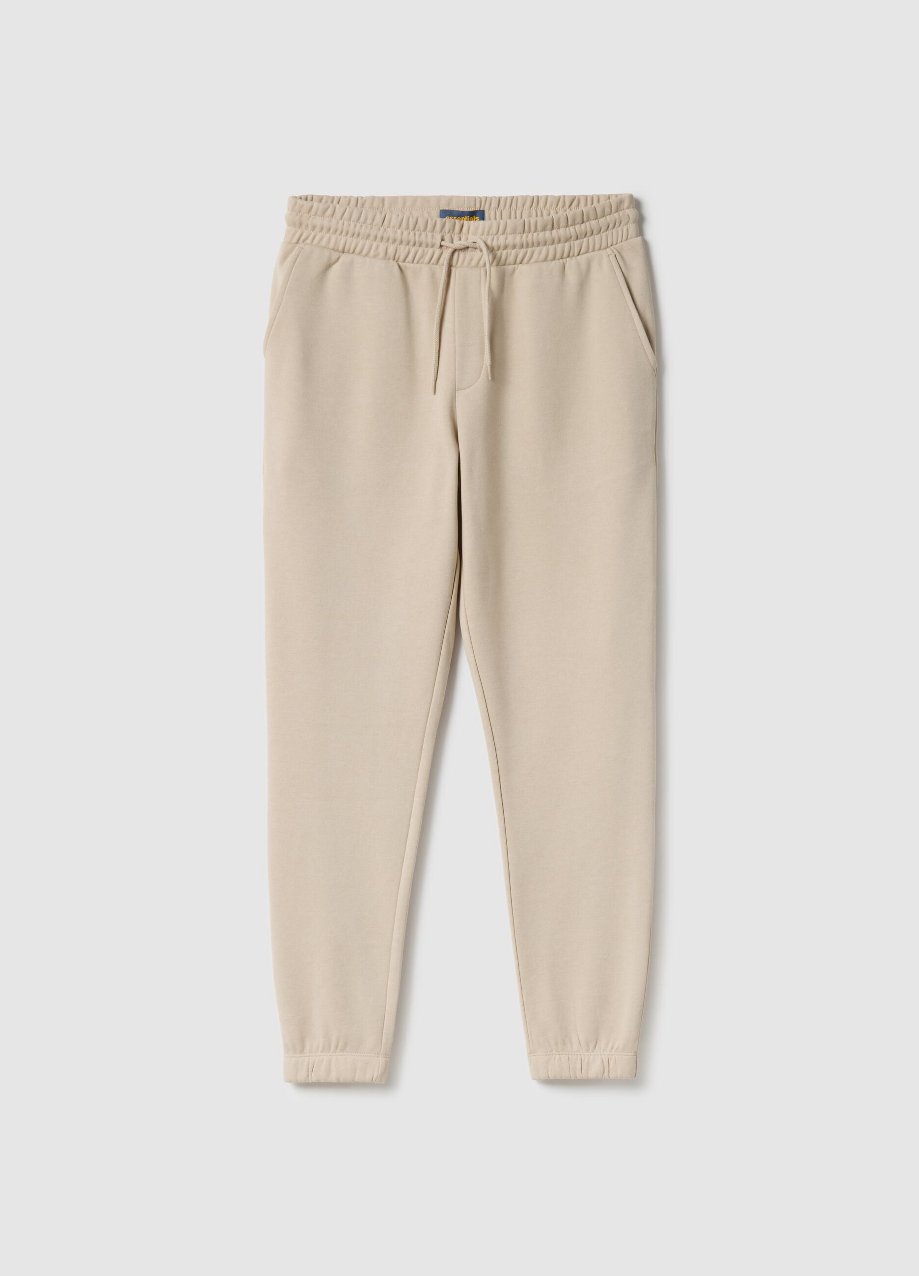 Beige cotton blend jogger trousers regular fit