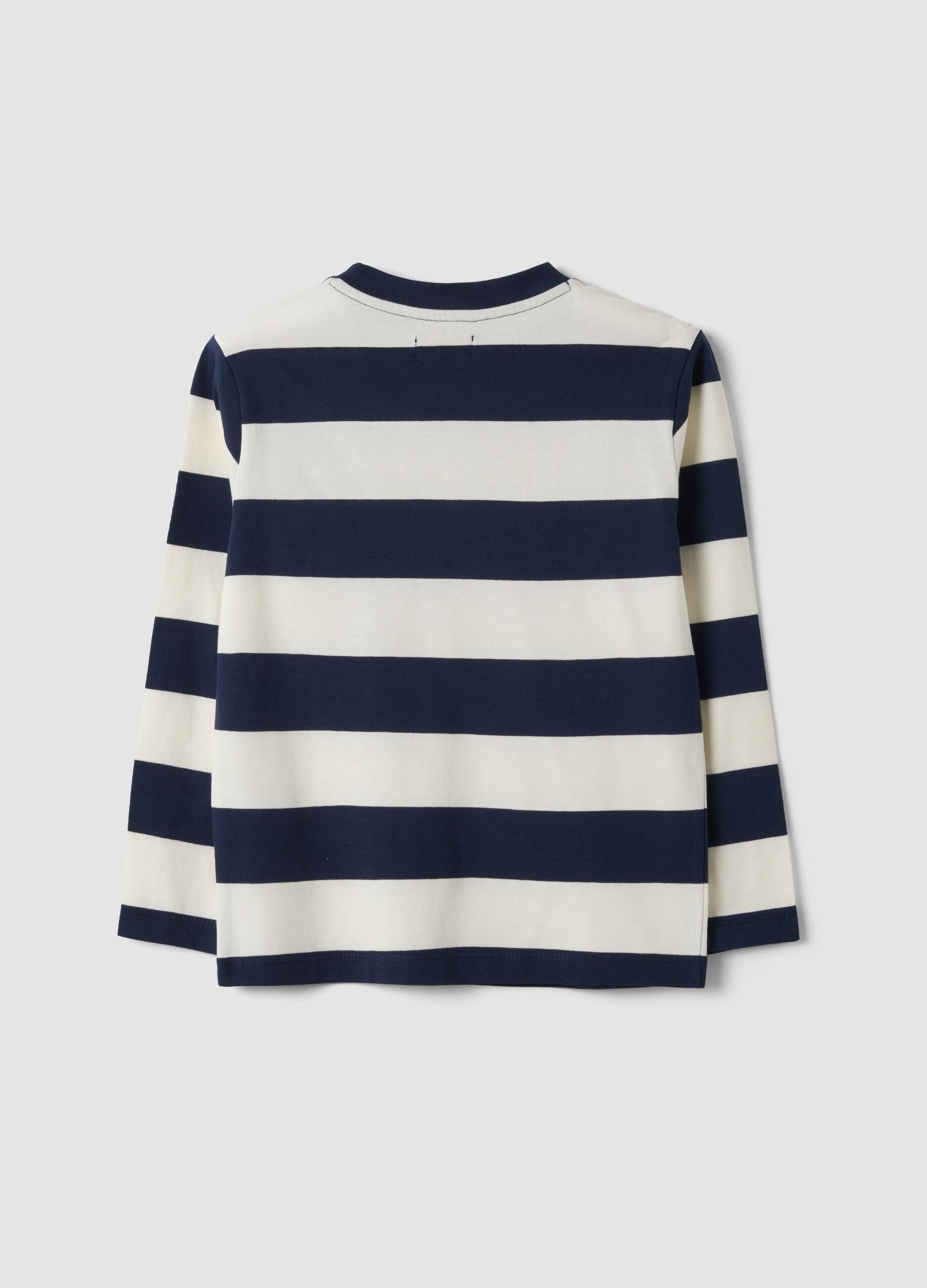 Multicolour pure cotton striped crew-neck T-shirt for boys