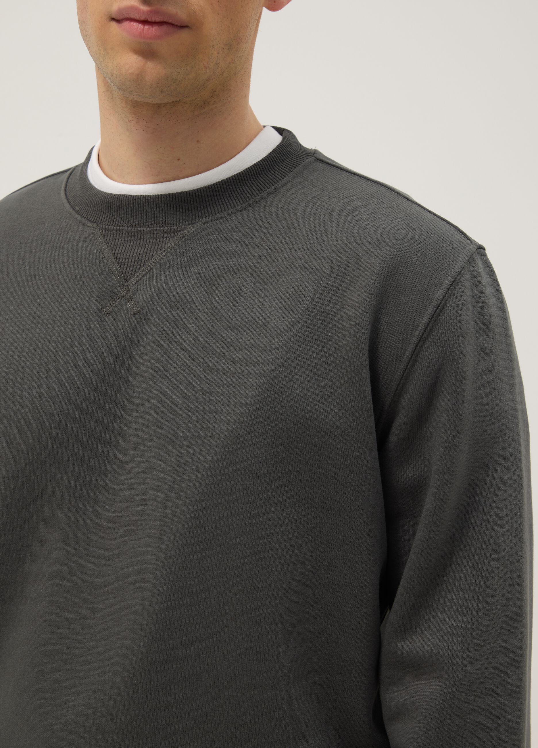 Grey Cotton Blend Crew Neck Sweatshirt Regular Fit