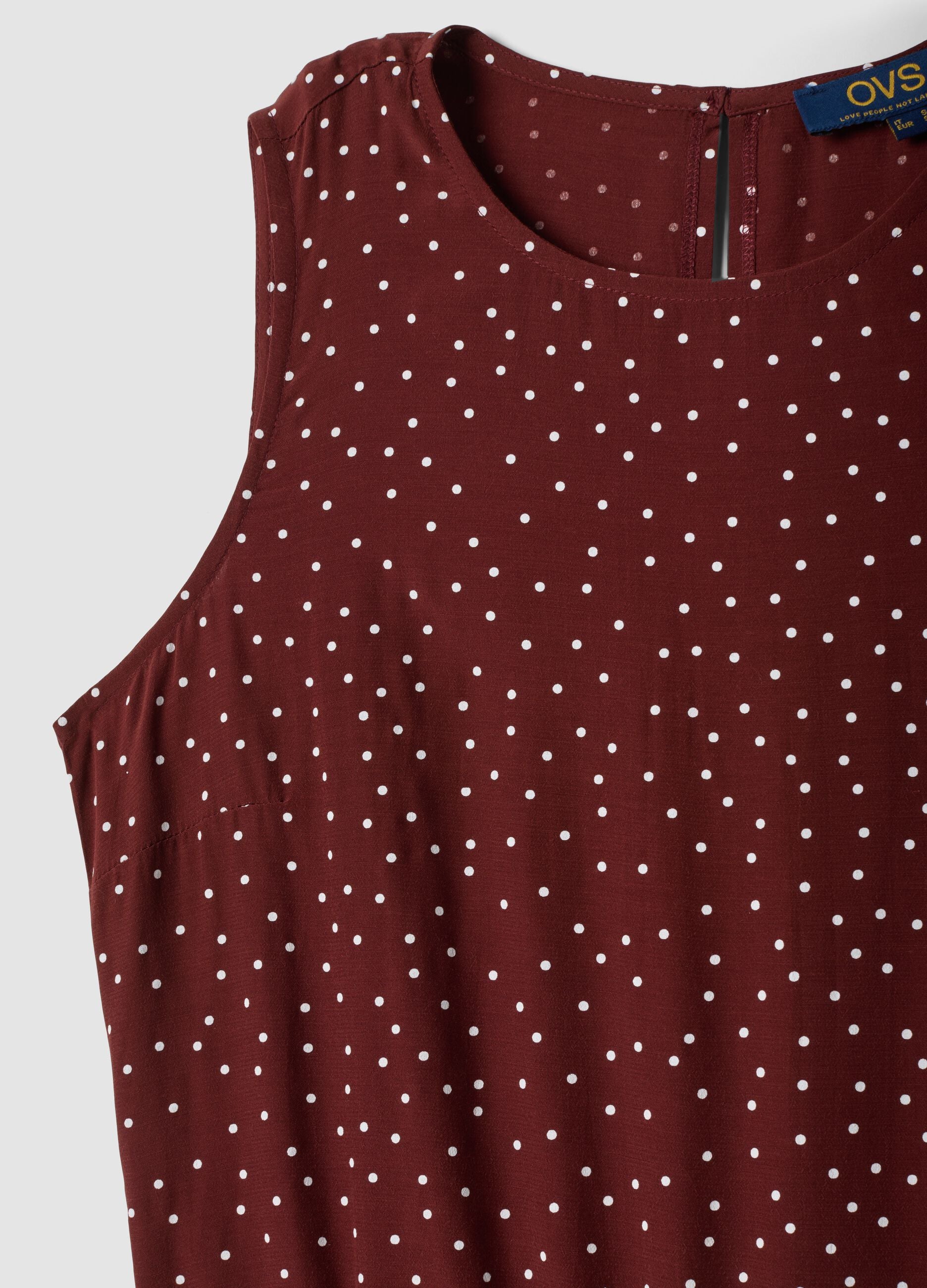 Red polka-dot pure viscose midi dress