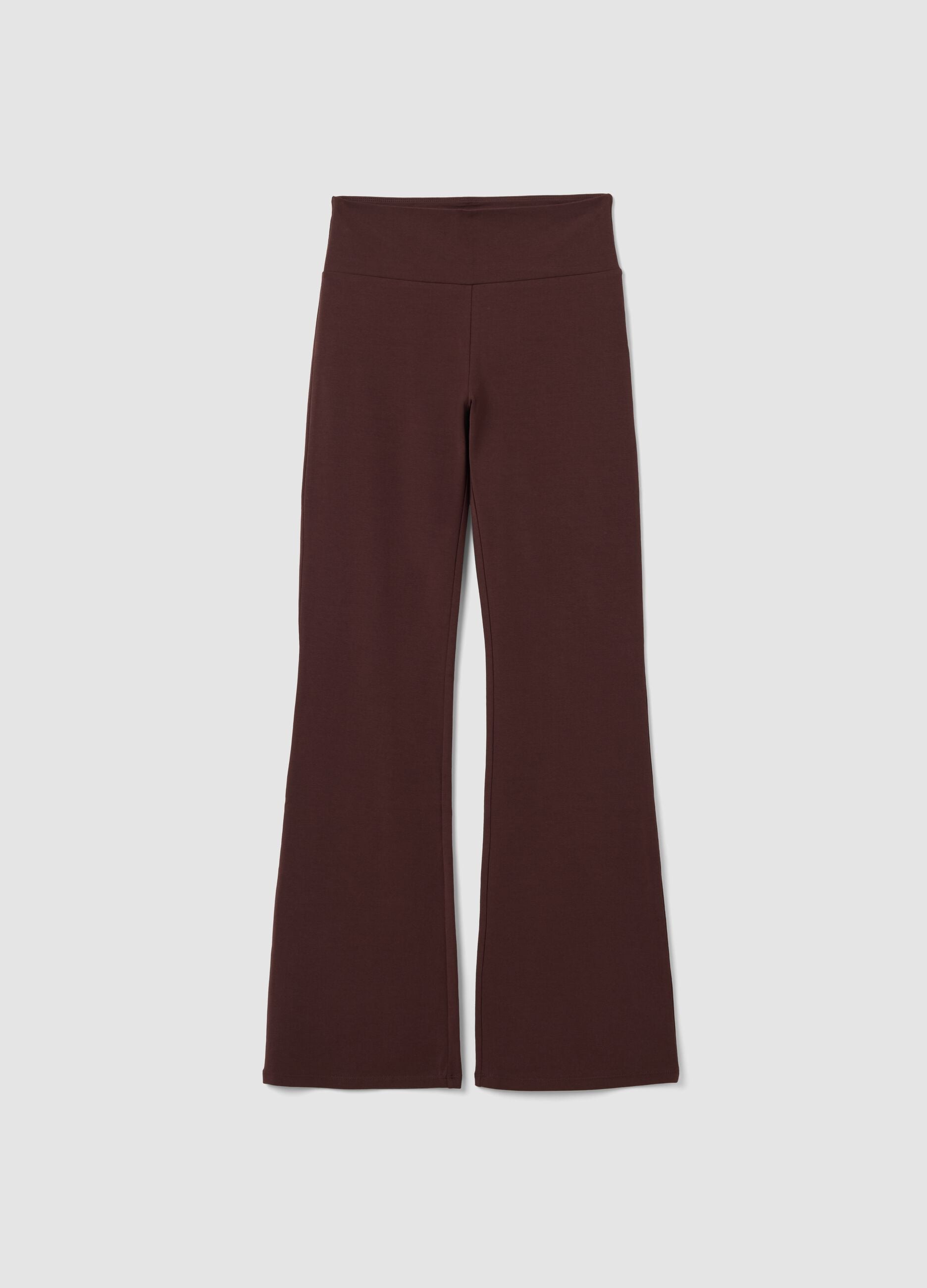 Brown stretch cotton flare trousers