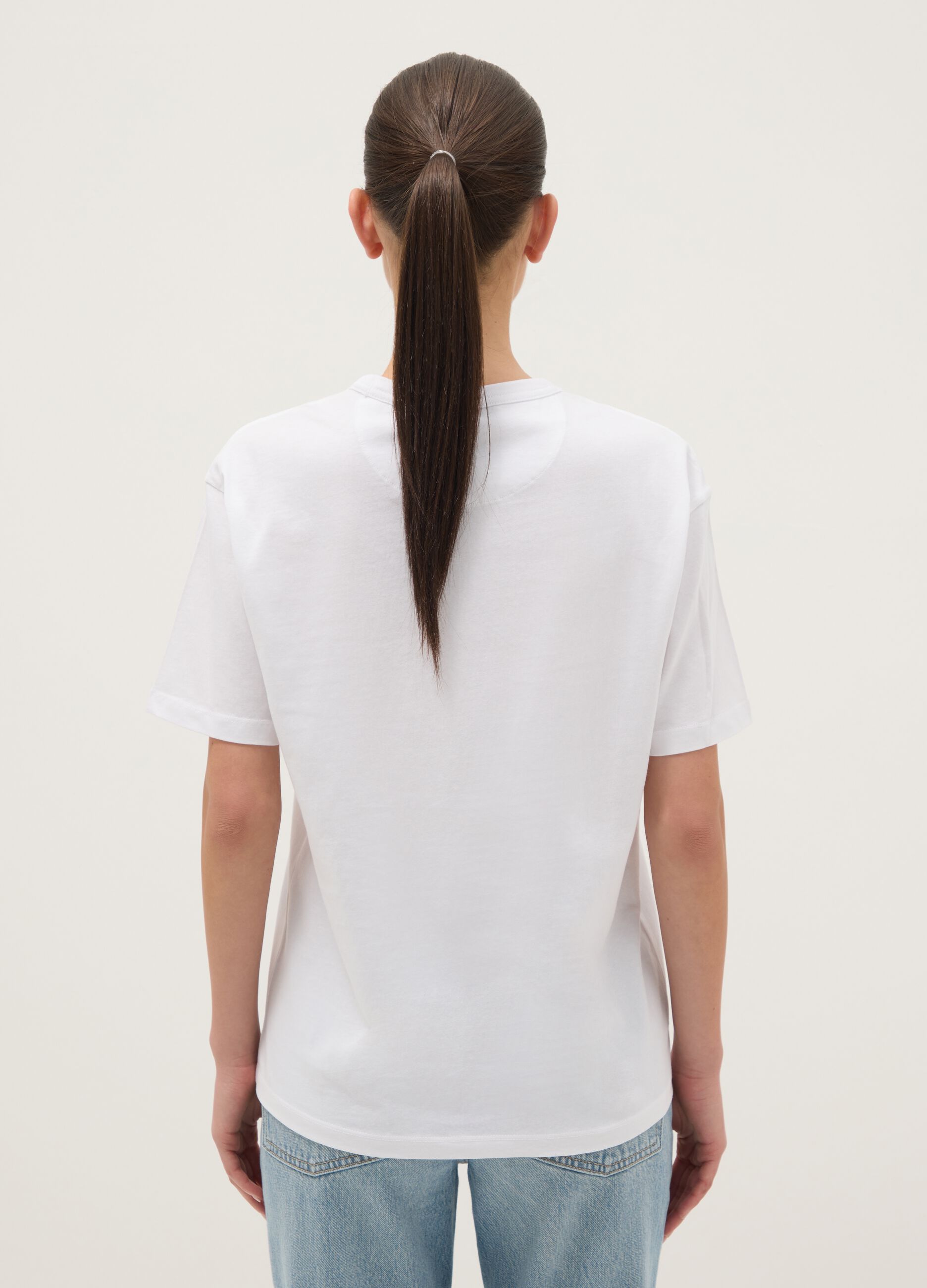 White pure cotton regular fit t-shirt with floral print