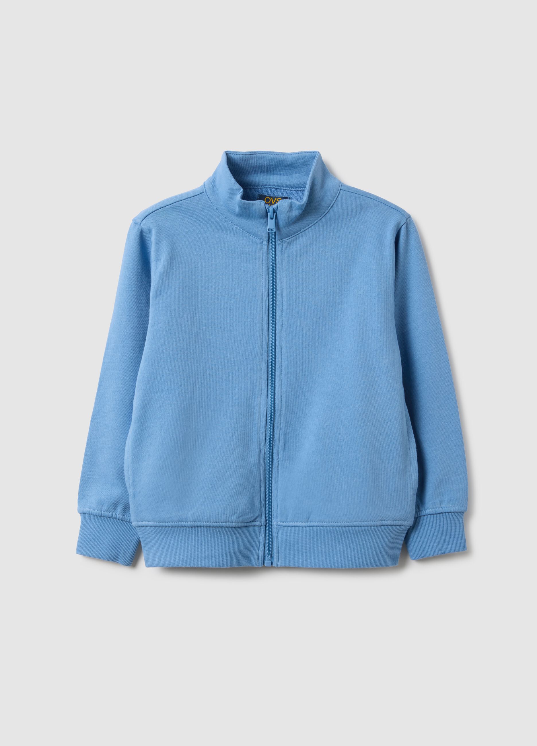 Blue pure cotton regular fit kids' sweatshirt with full zip