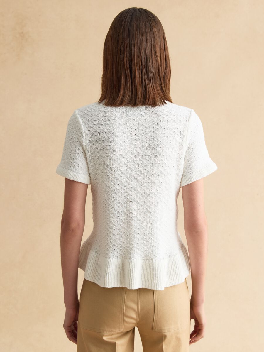 Slim Fit White Cotton Blend Crew Neck Sweater_3