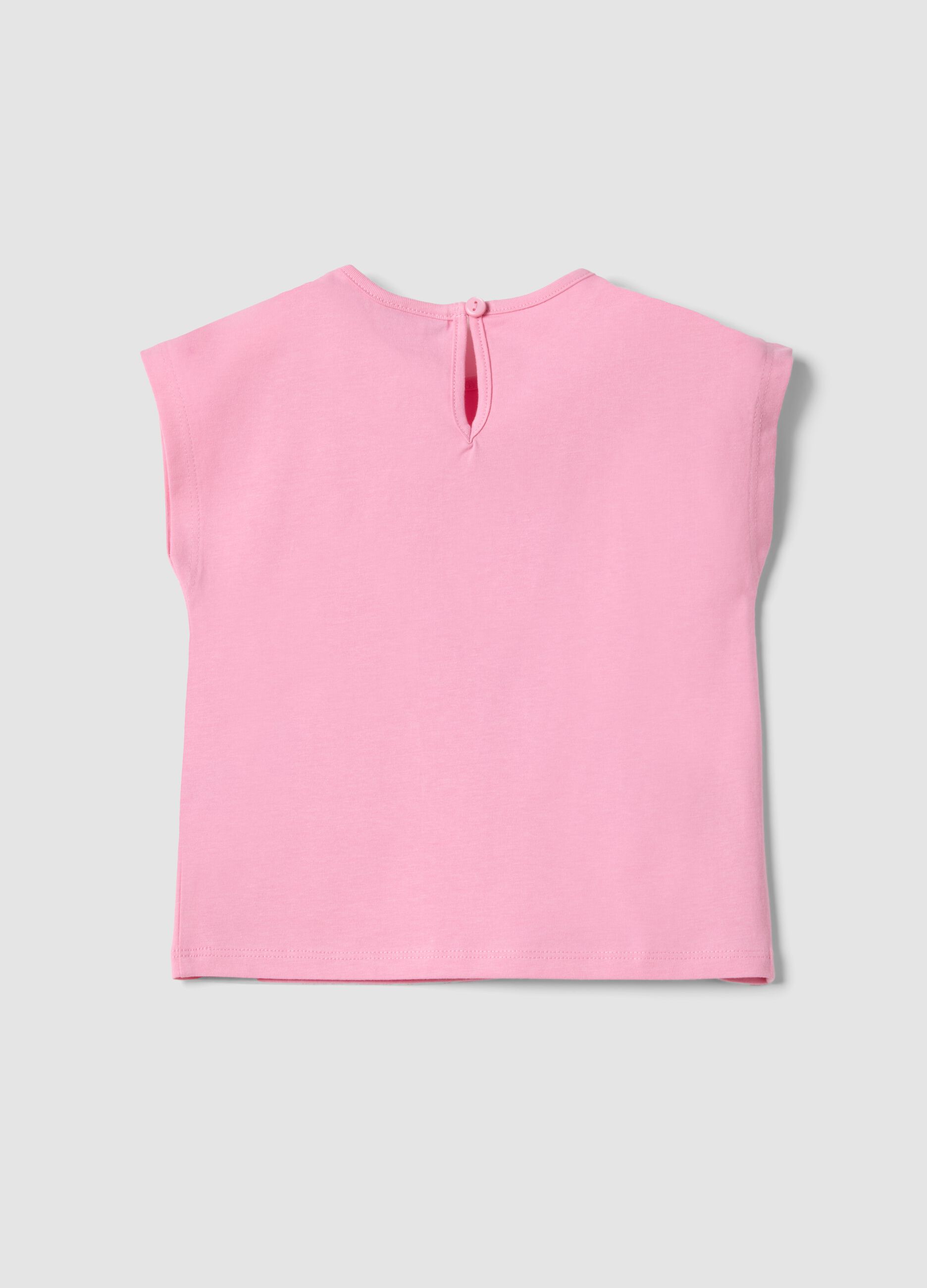 Girls' sleeveless pink pure cotton t-shirt, regular fit