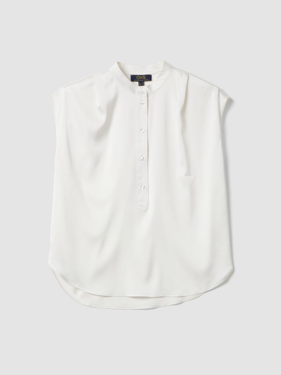 White short sleeve blouse regular fit with mandarin collar_4