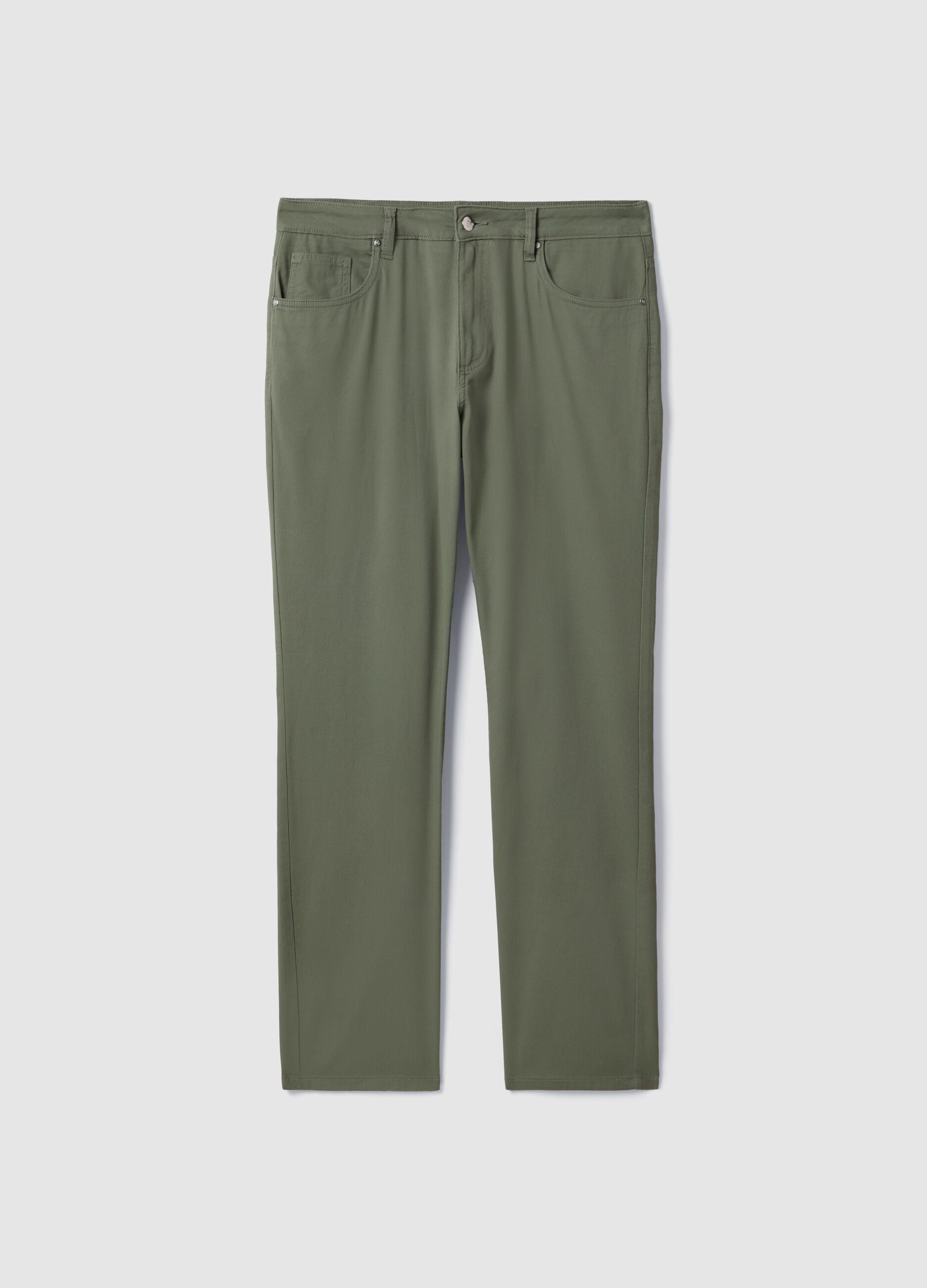 Regular fit green stretch cotton trousers