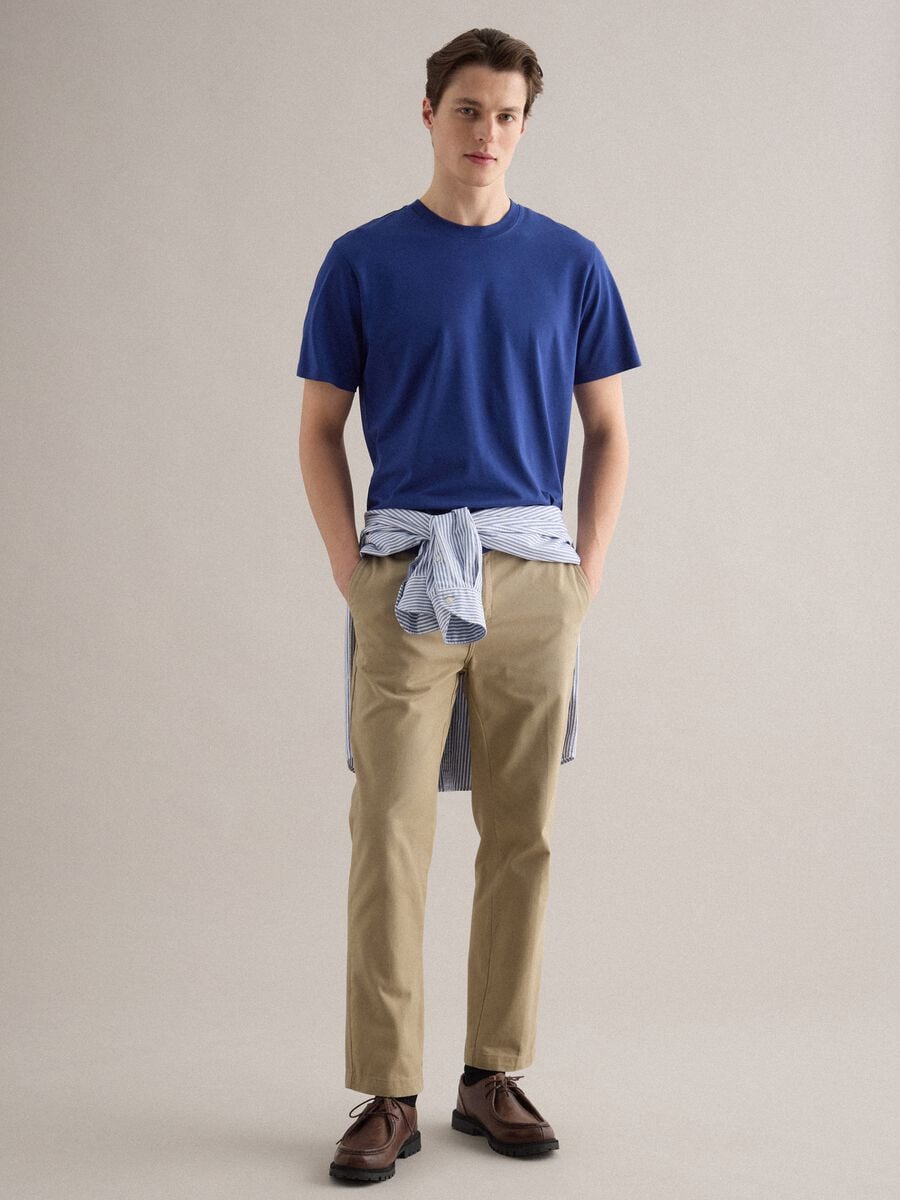 Blue relaxed fit crew neck pure cotton t-shirt_1