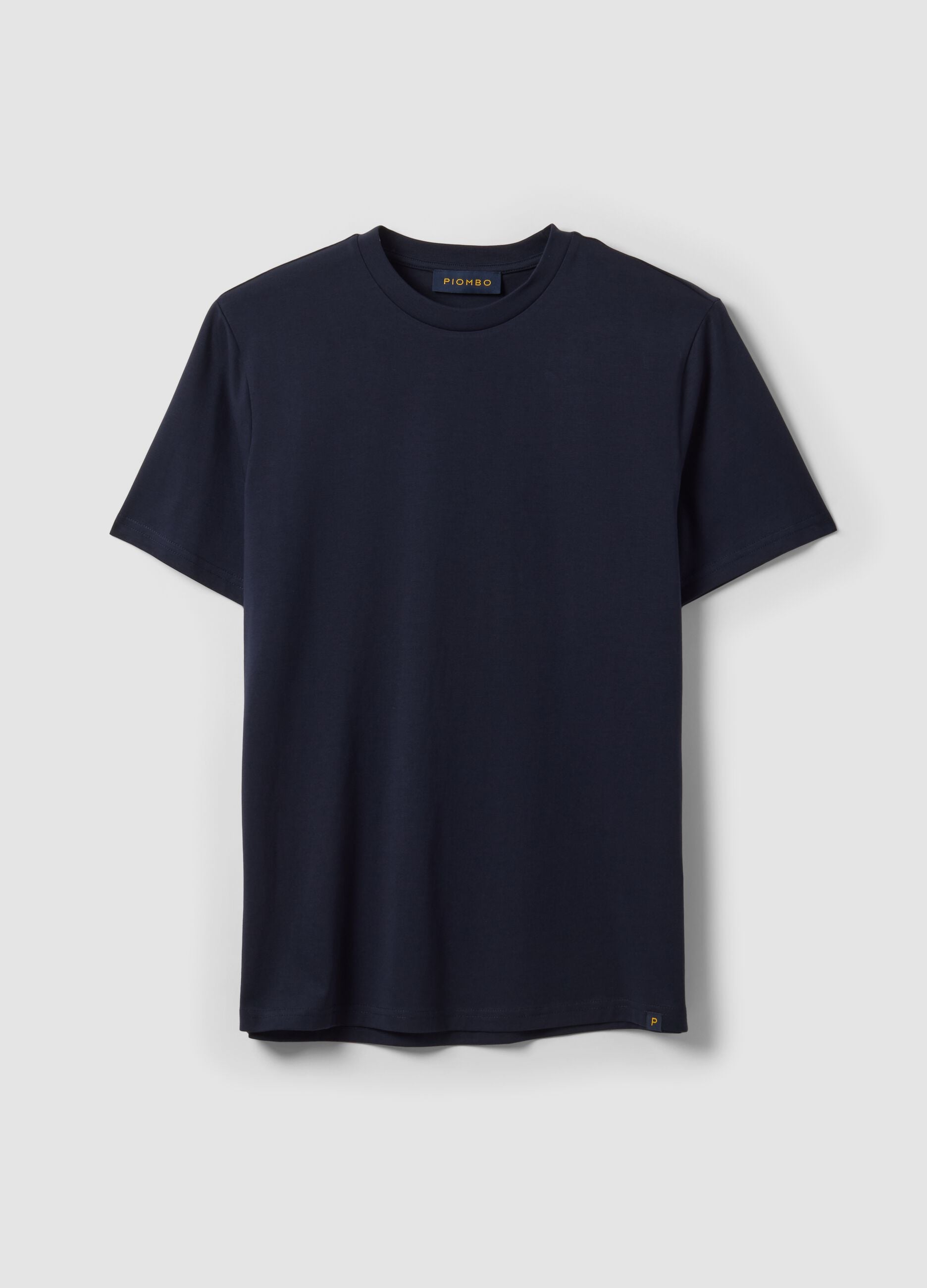 Blue pure cotton crew-neck T-shirt, regular fit