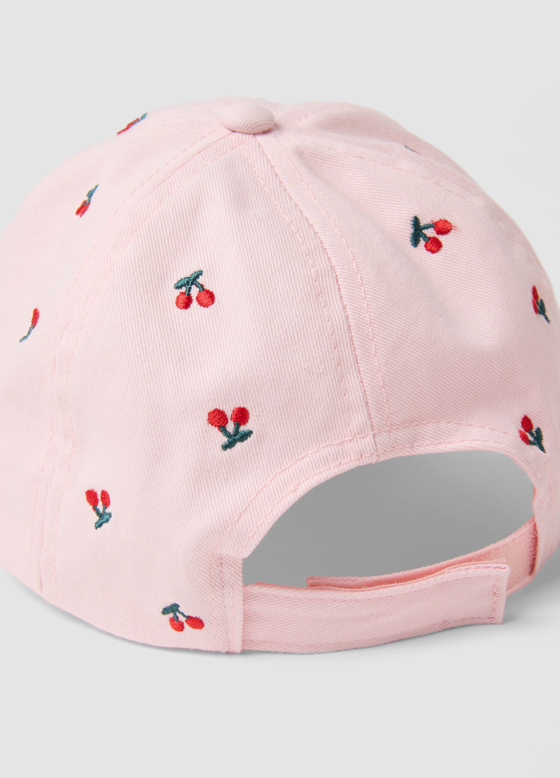 Girls' pure cotton pink hat with embroidered cherries