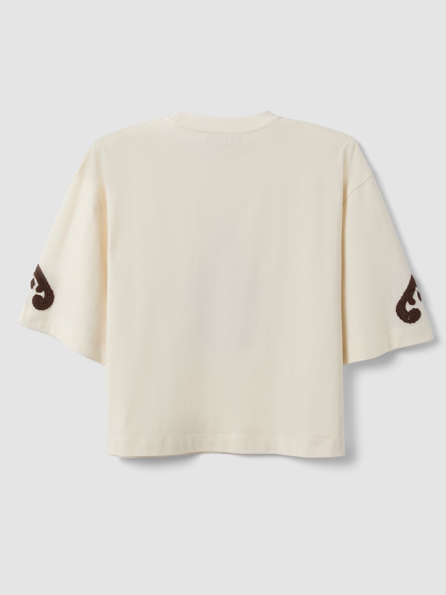 T-shirt beige in puro cotone con ricami regular fit_1