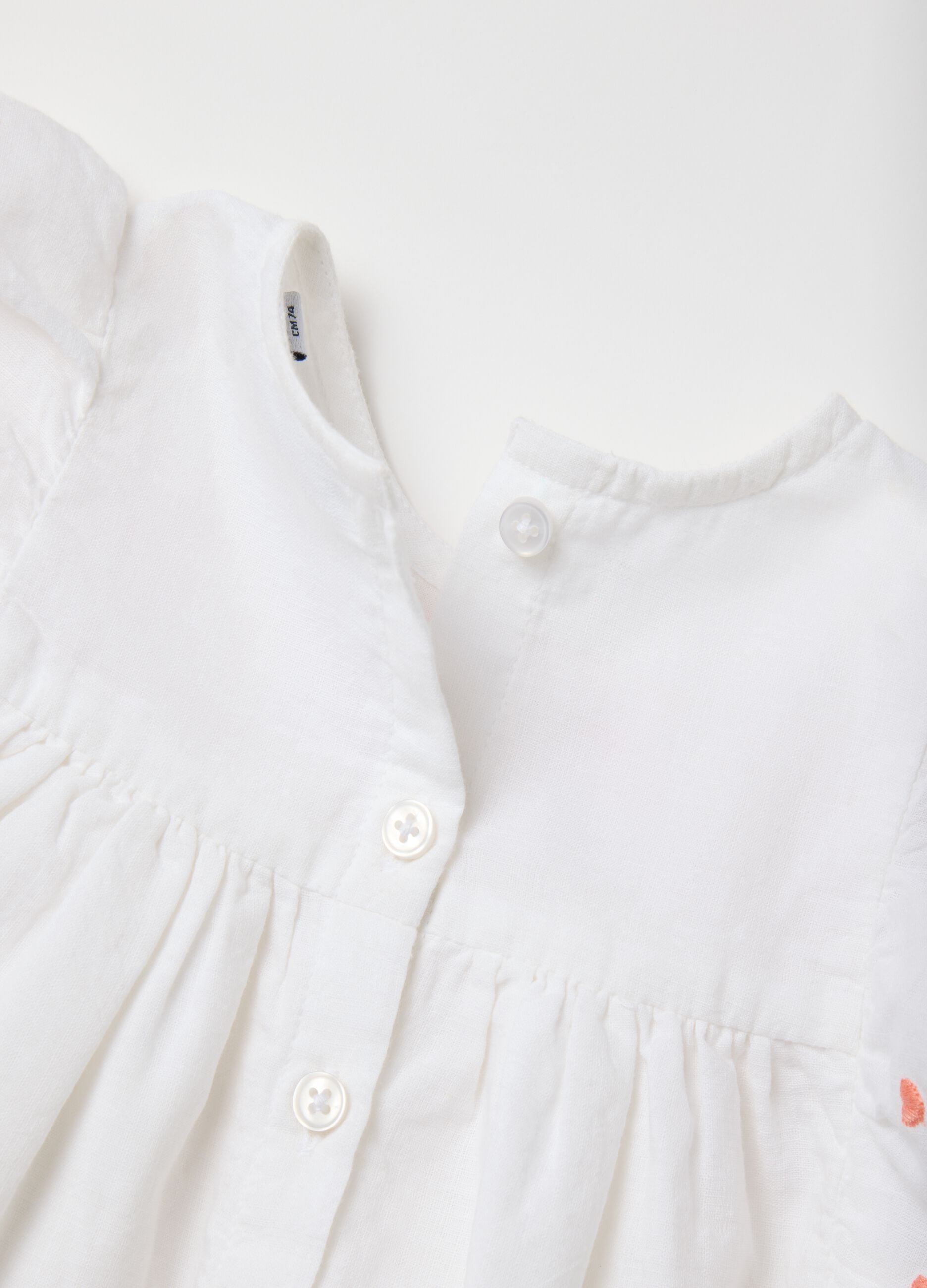 Baby girl outfit with 100% white cotton top and denim shorts