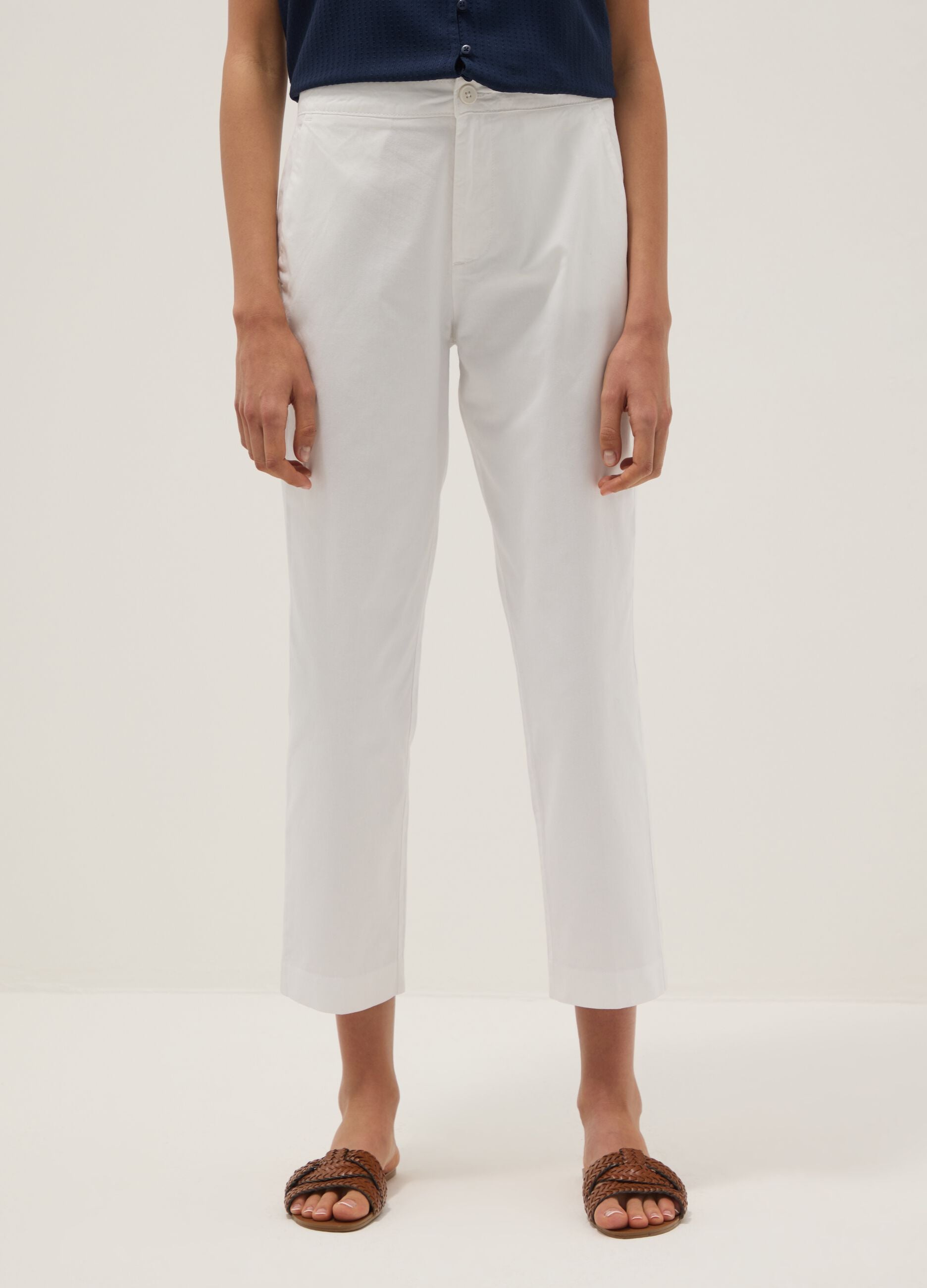 White pure cotton chino trousers, regular fit