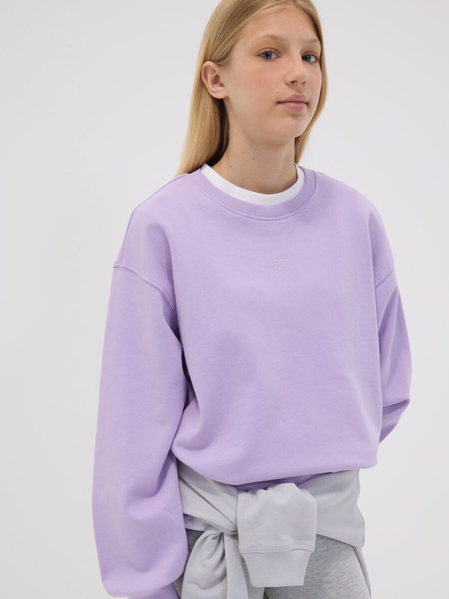 Purple pure cotton sweatshirt with star for girls, relaxed fit_2