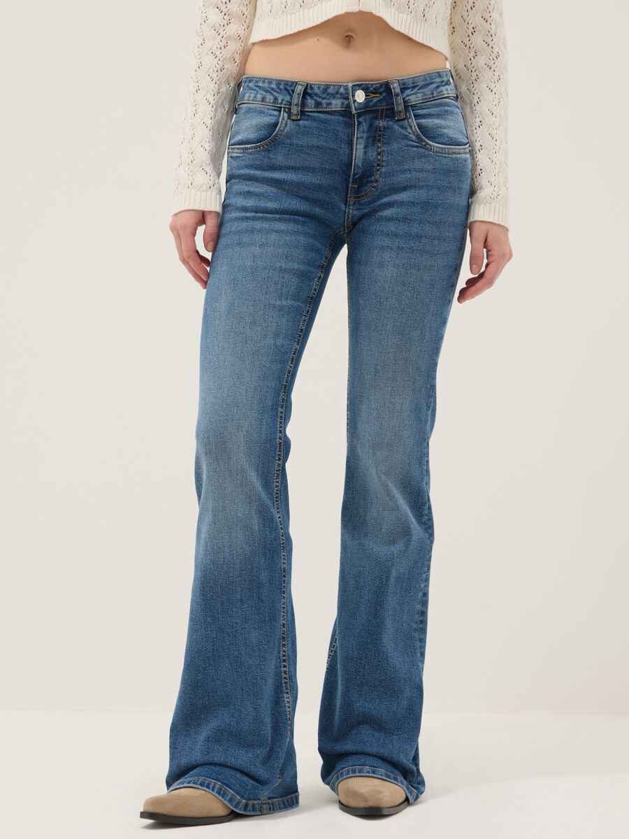 Blue Stretch Denim Cotton Flare Trousers_1