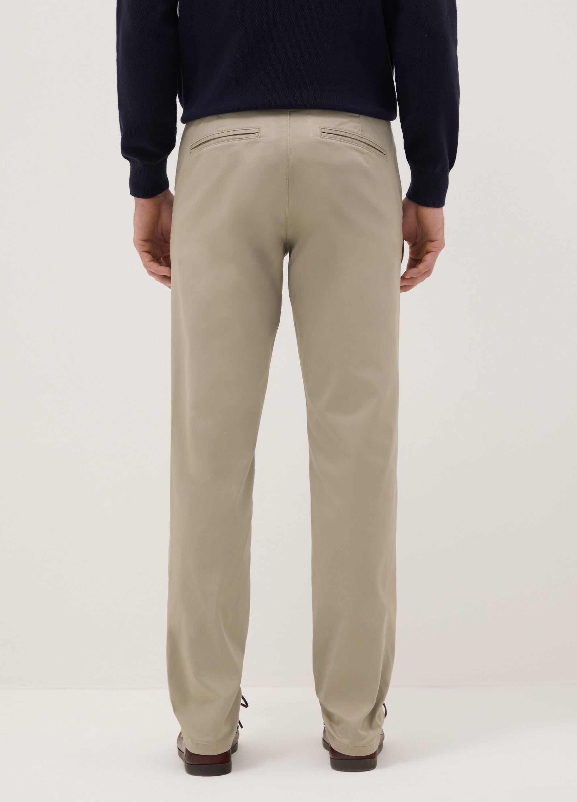 Beige slim fit stretch cotton chino trousers