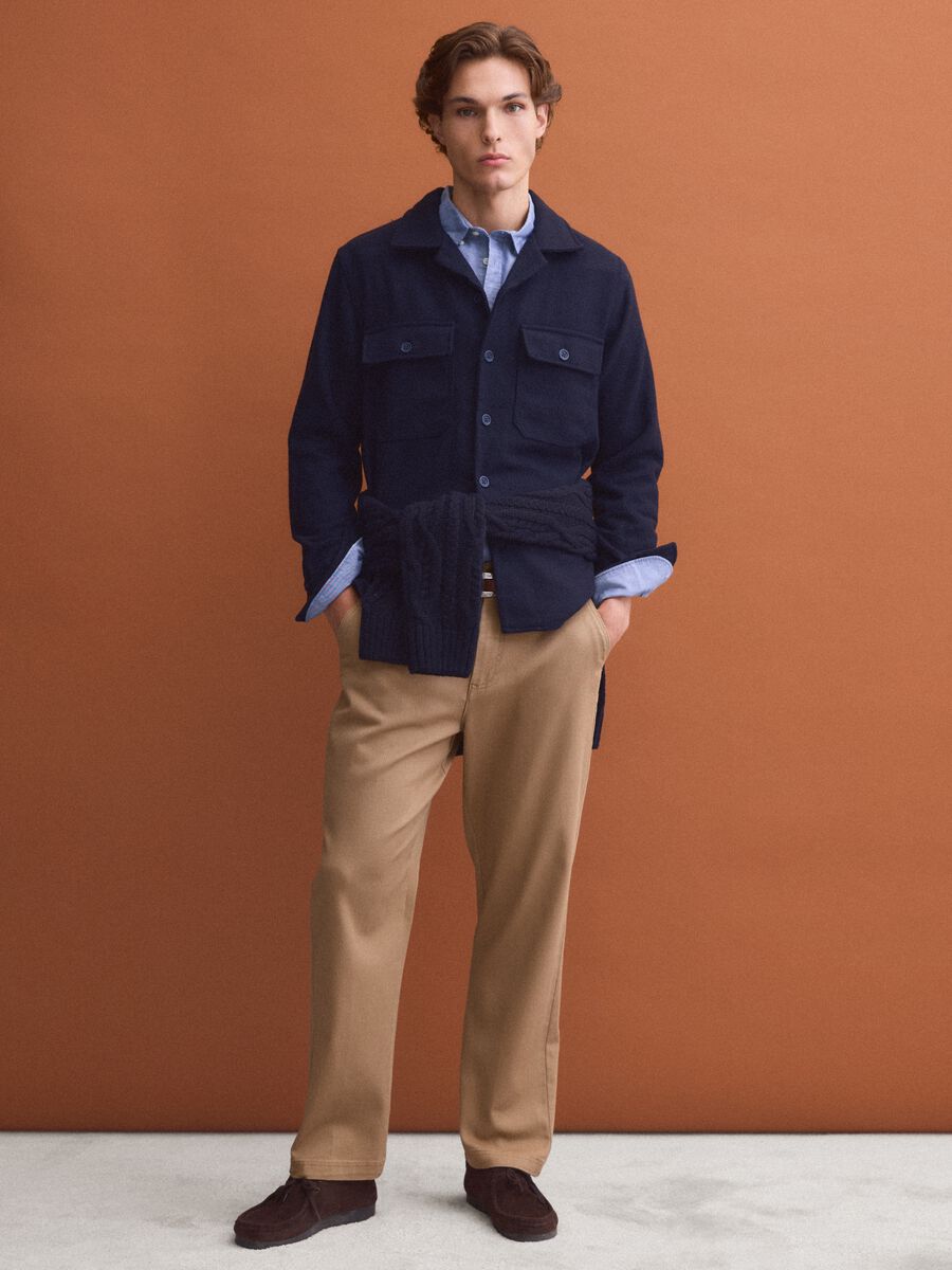 Brown stretch-cotton chino trousers, straight fit_0