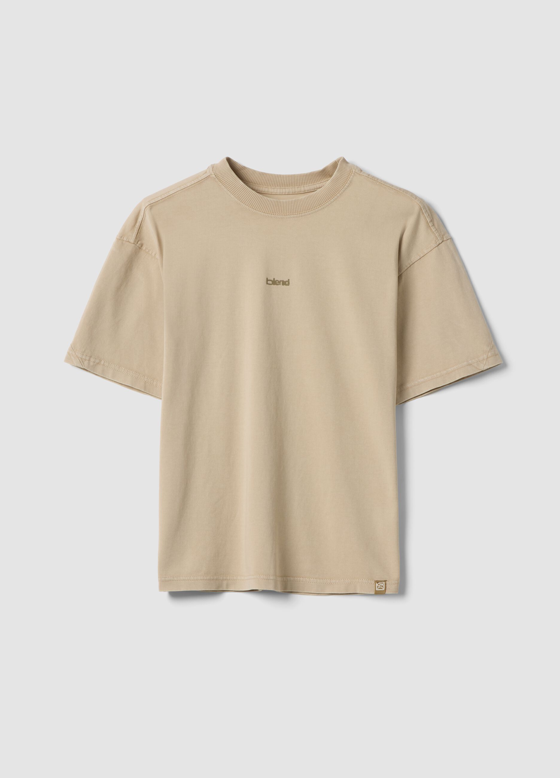 Beige pure cotton short-sleeve boys&rsquo; T-shirt, oversized fit