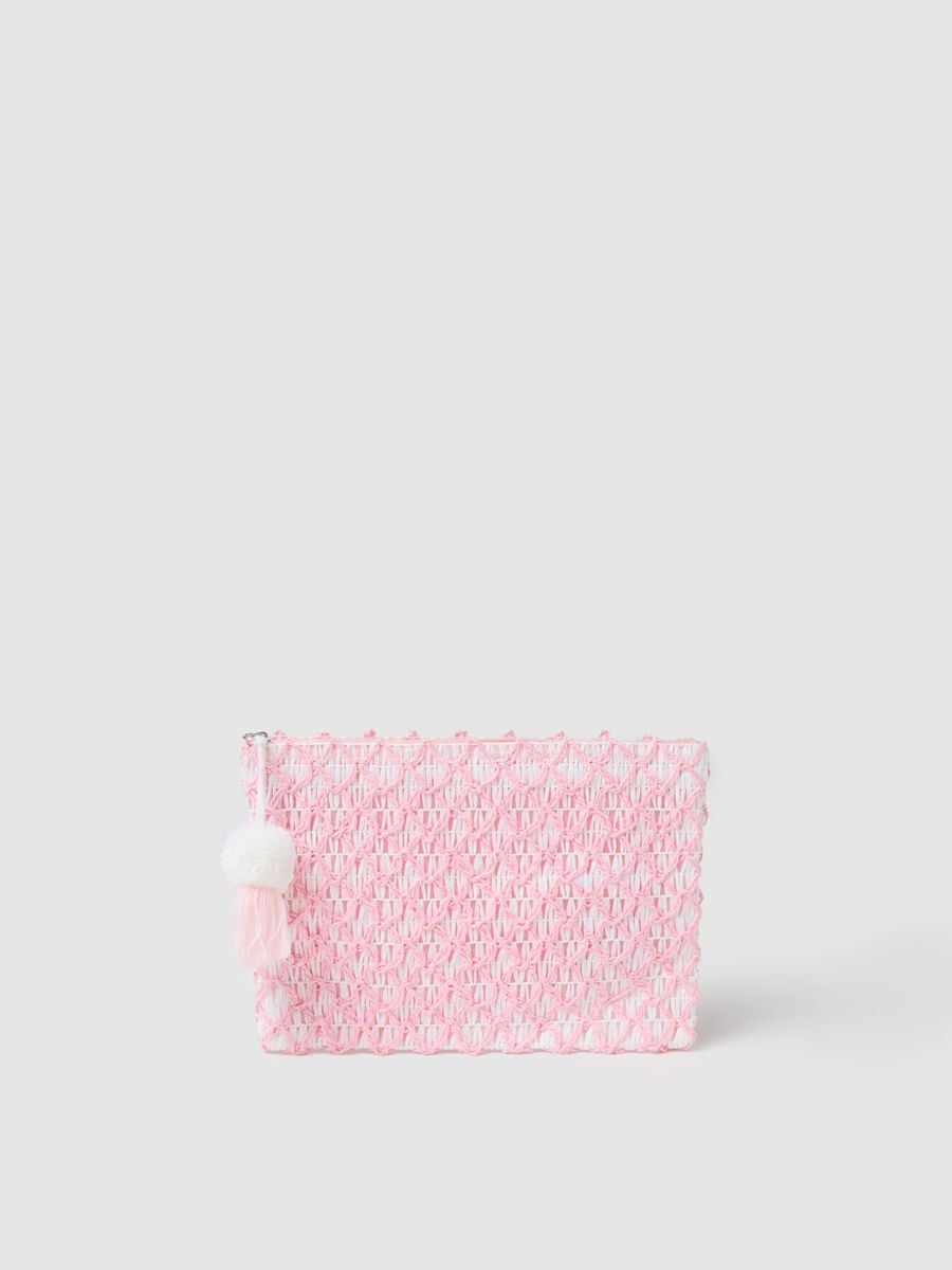 Pink and White Raffia Clutch_1