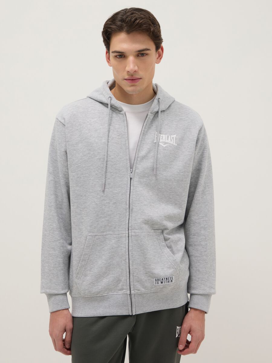 Grey regular fit cotton blend hoodie with zip_0
