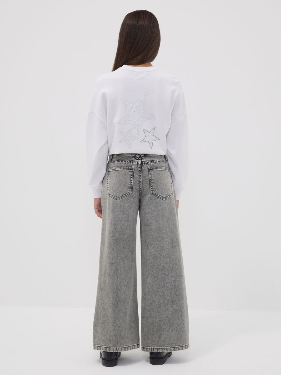 Girls&rsquo; pure cotton wide-leg grey jeans with studs_2