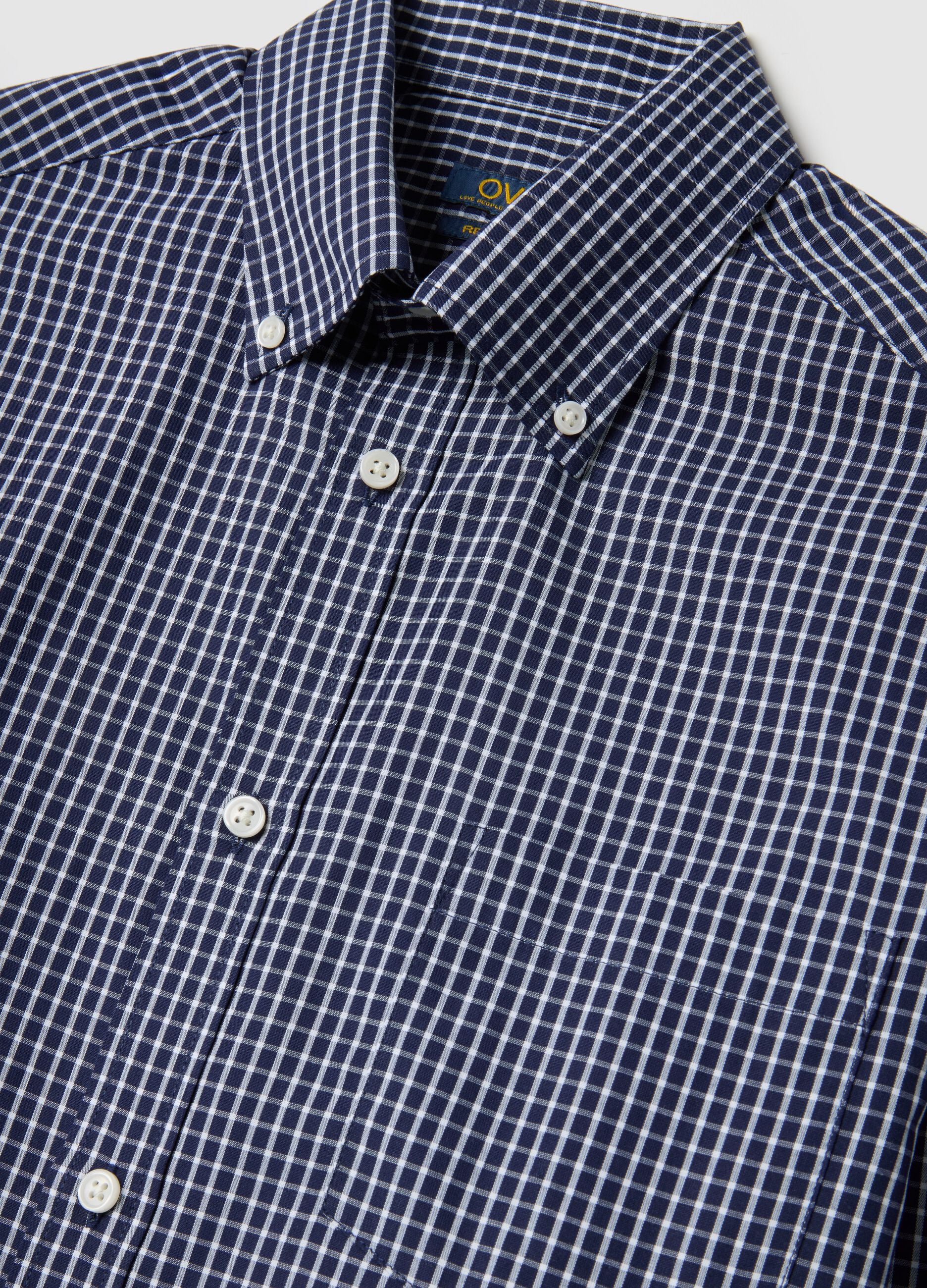 Blue cotton blend regular fit easy iron shirt