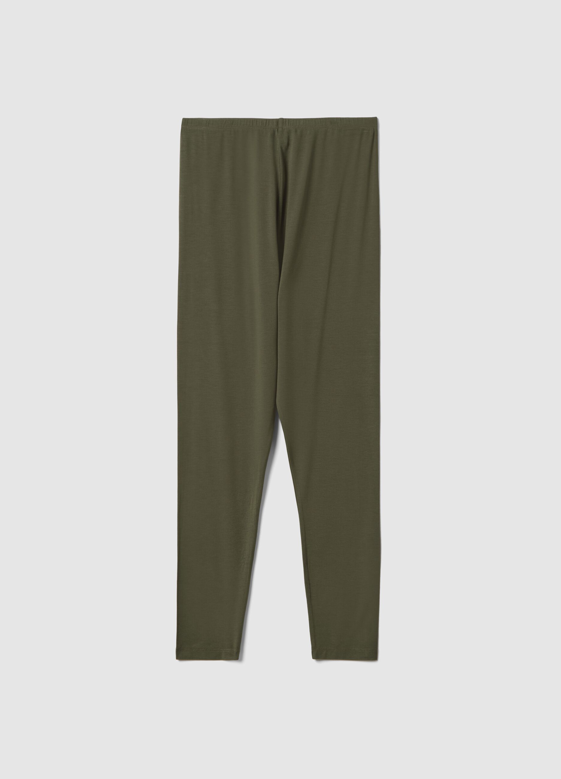 Green viscose maternity leggings with a slim fit