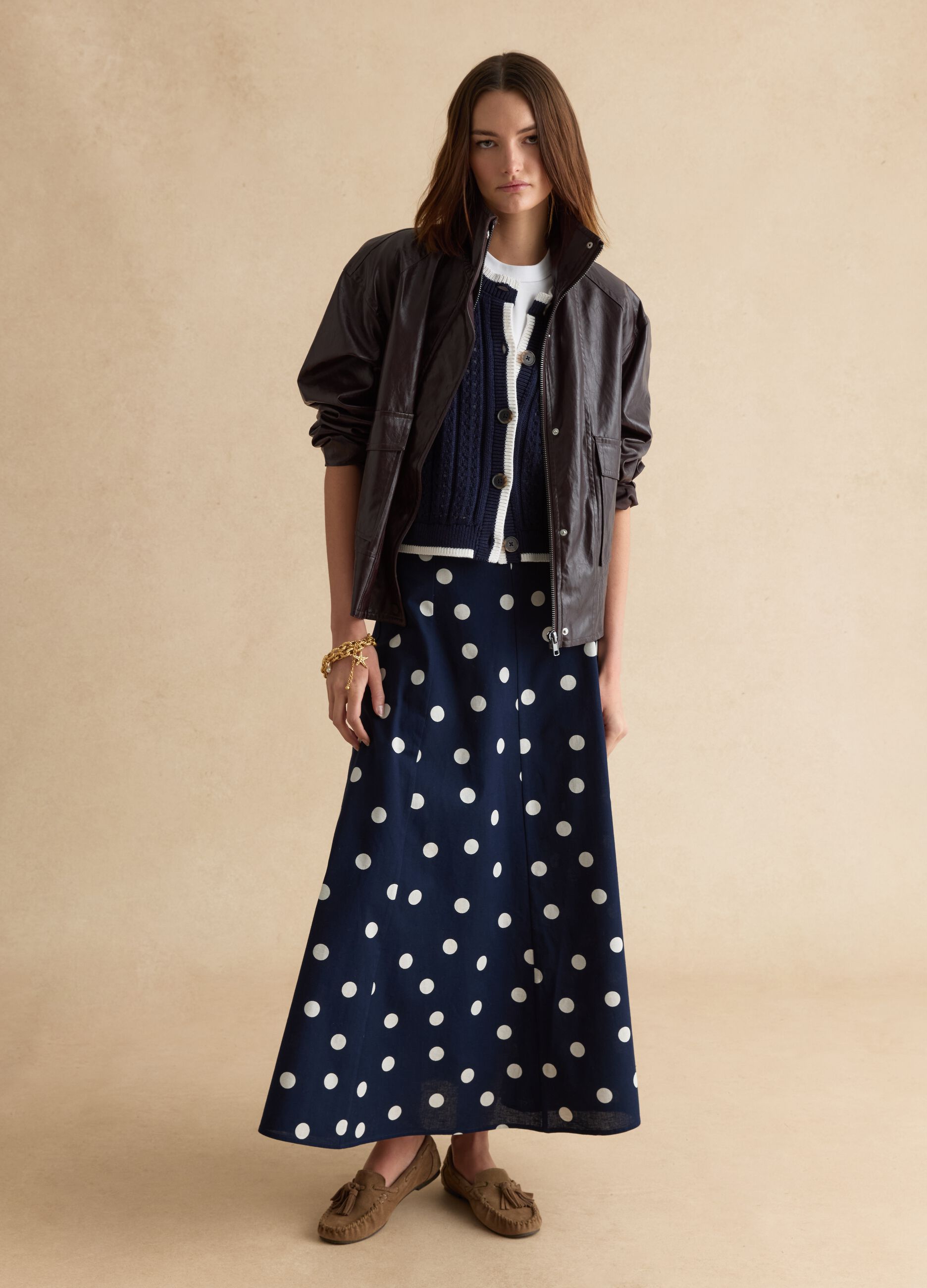 Shiny brown oversized viscose-blend jacket