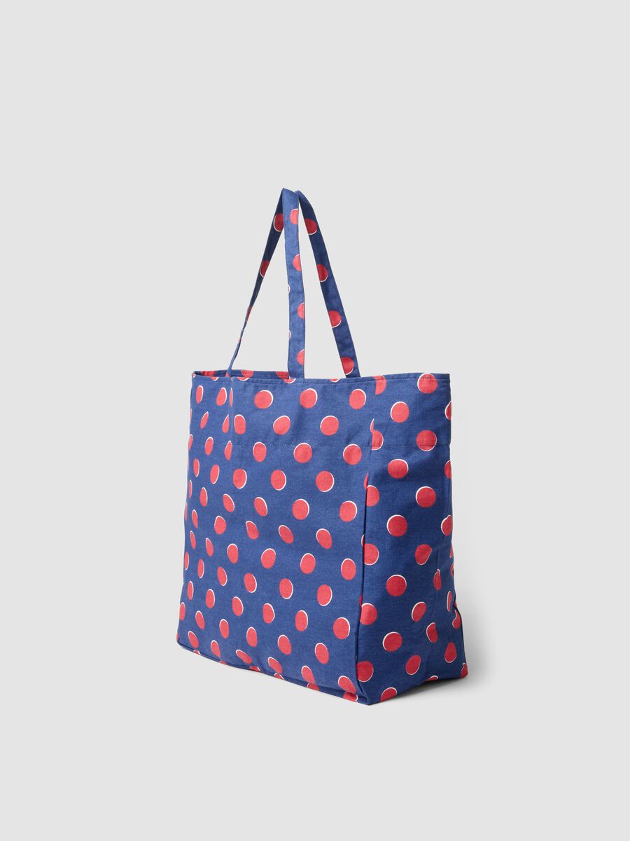 Borsa da mare in puro cotone blu con pois rossi_2