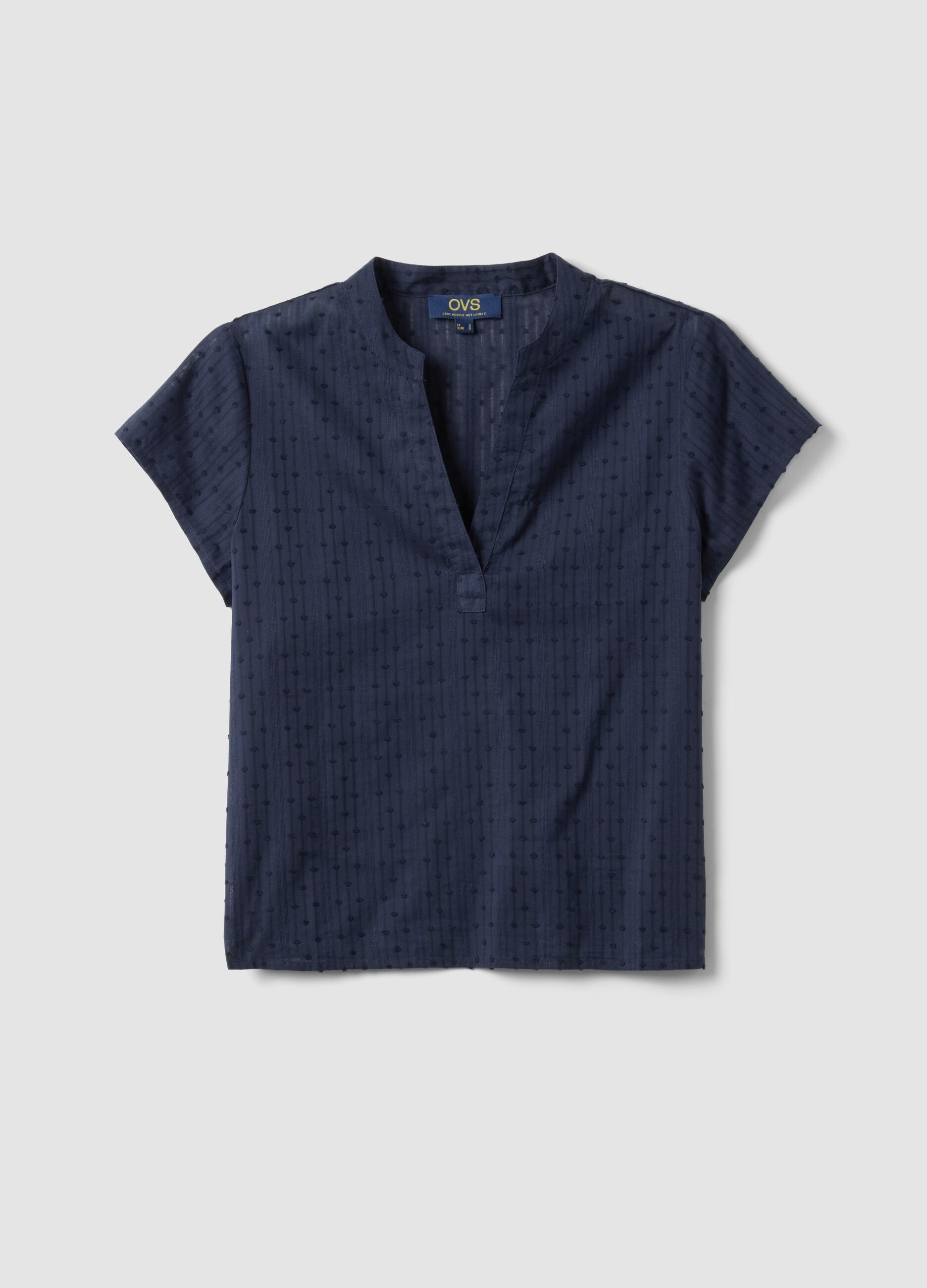 Blue pure cotton regular fit blouse with deep V transparency