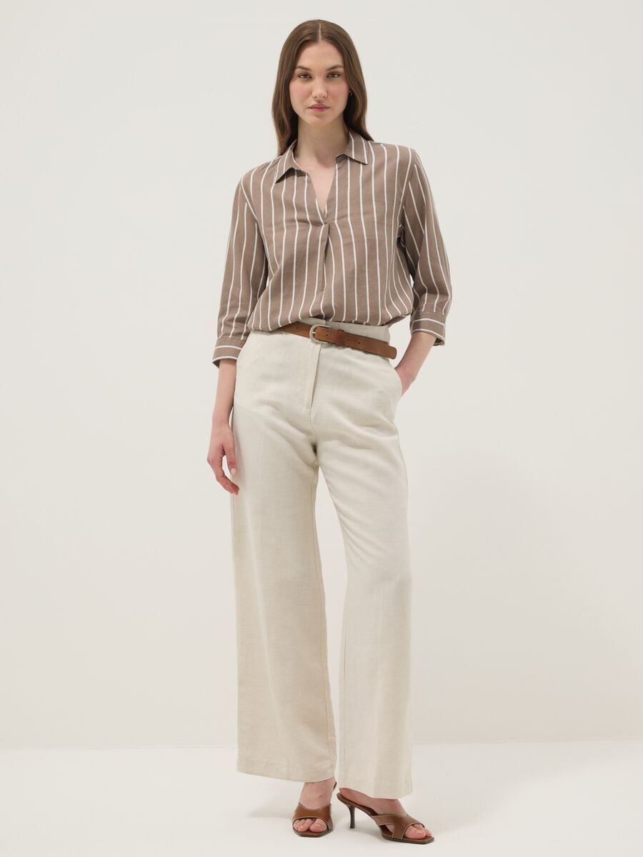 Brown striped linen-viscose blend shirt_2
