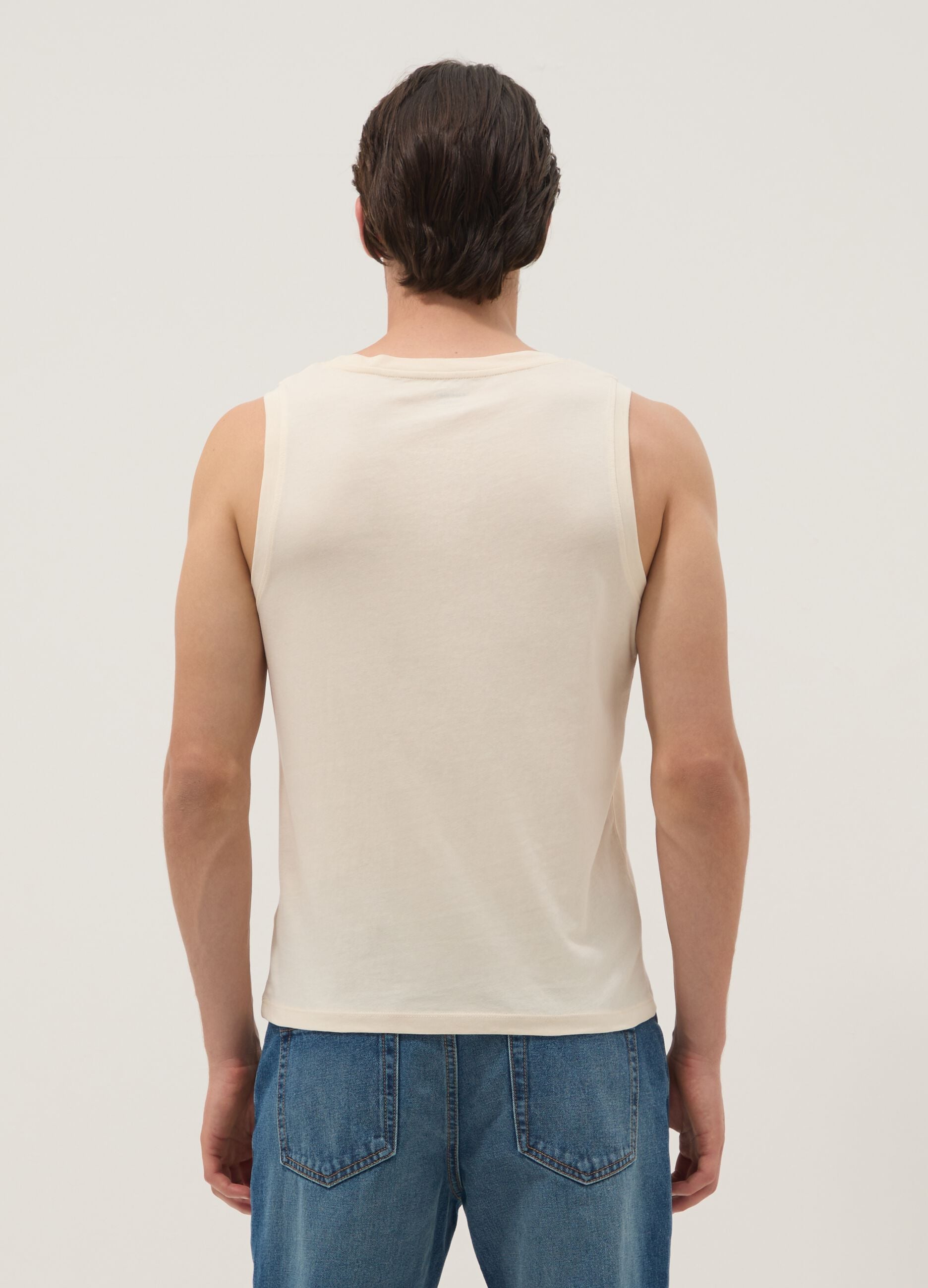 Beige crew neck vest in pure cotton, regular fit