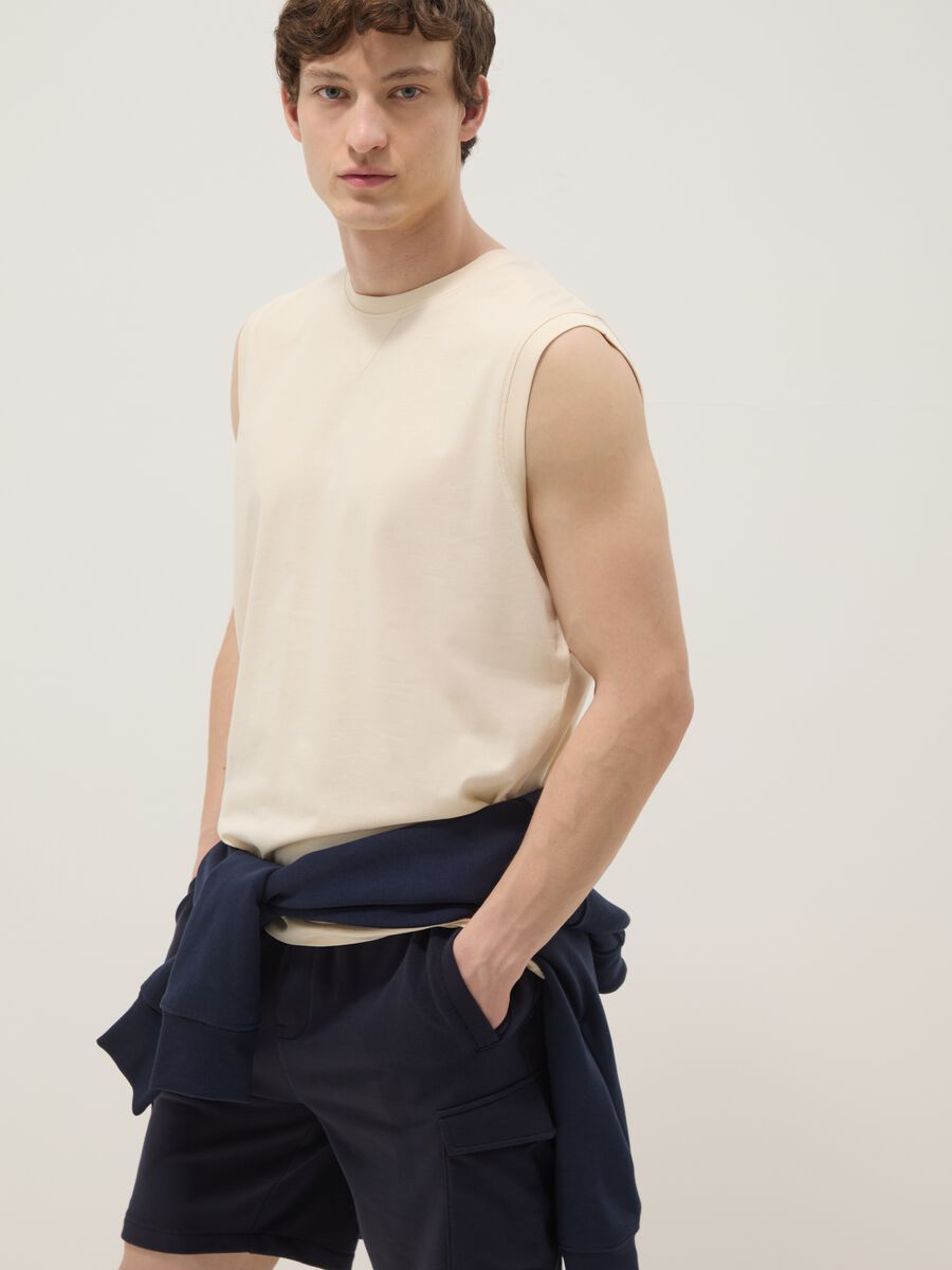 Beige crew-neck pure cotton vest top, relaxed fit_1