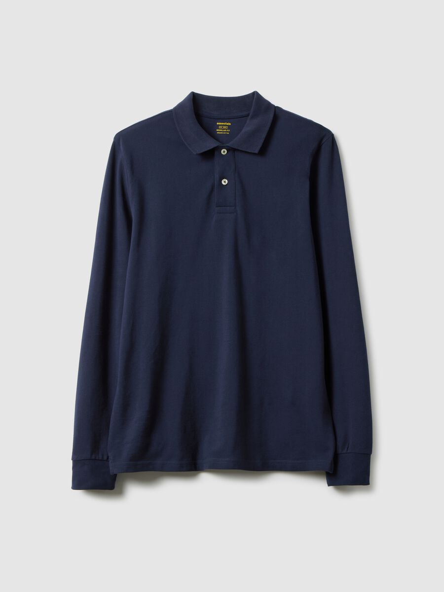 Long-sleeve blue polo shirt in pure cotton regular fit_4
