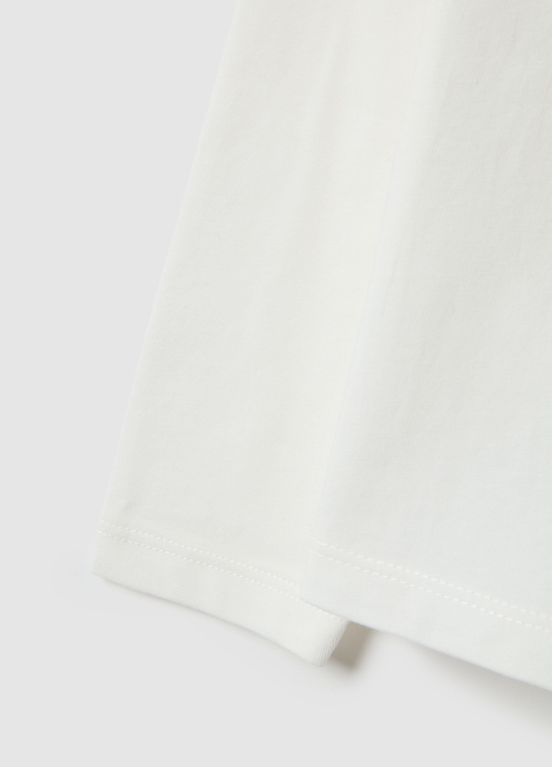 Girls' white stretchy cotton T-shirt regular fit with print