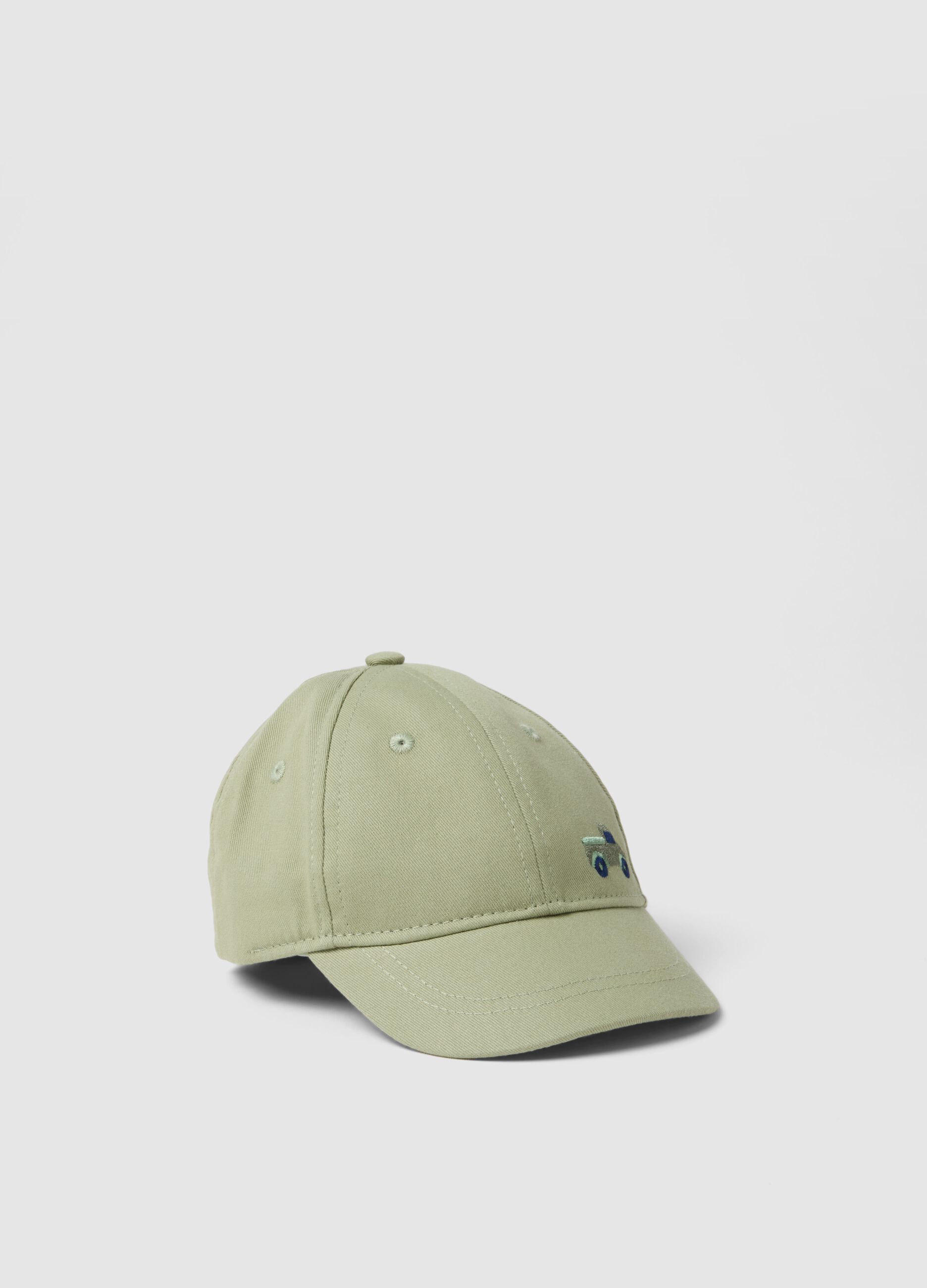 Green pure cotton baseball cap for children with embroidery