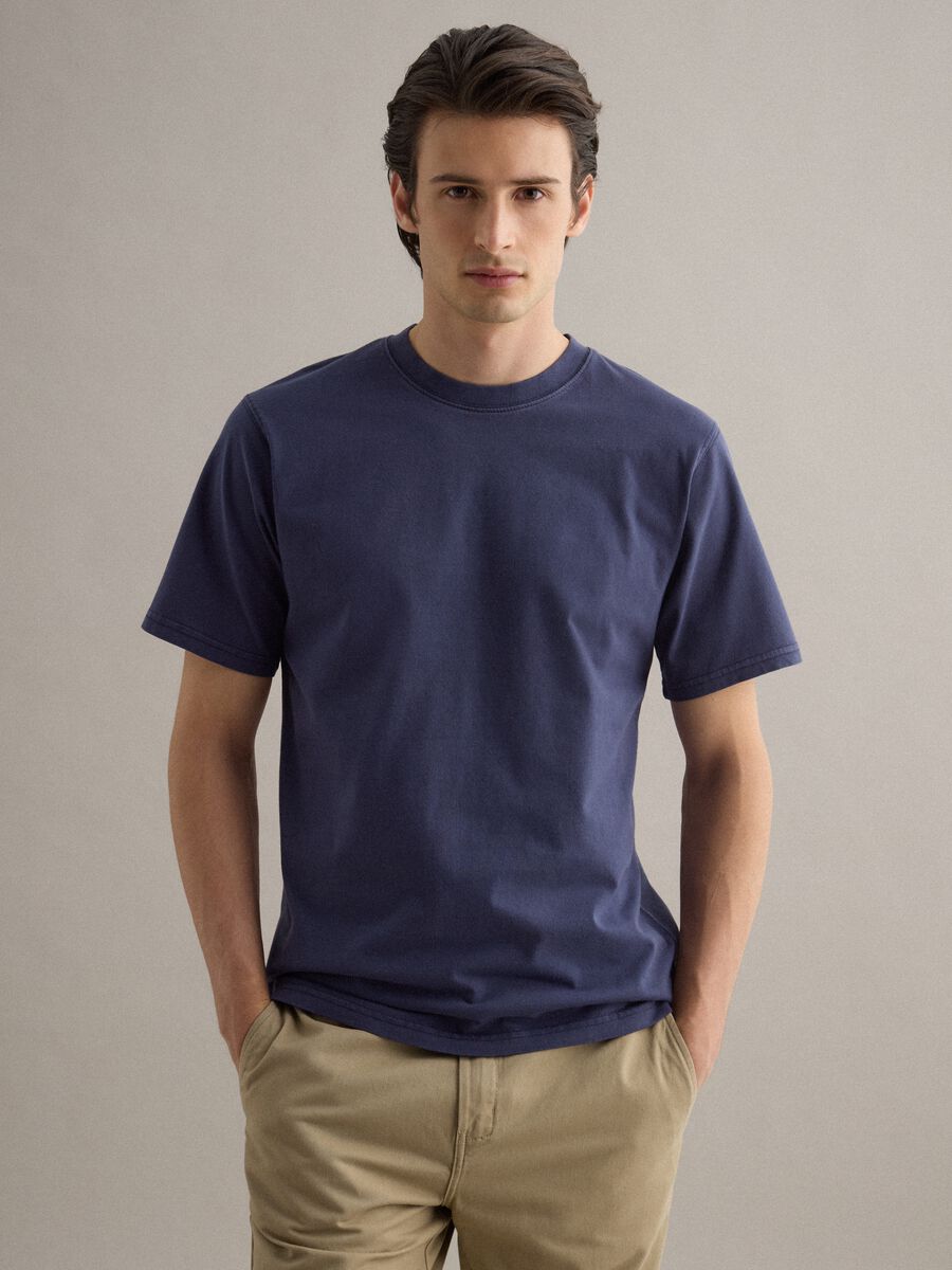 Blue pure cotton relaxed fit T-shirt_0