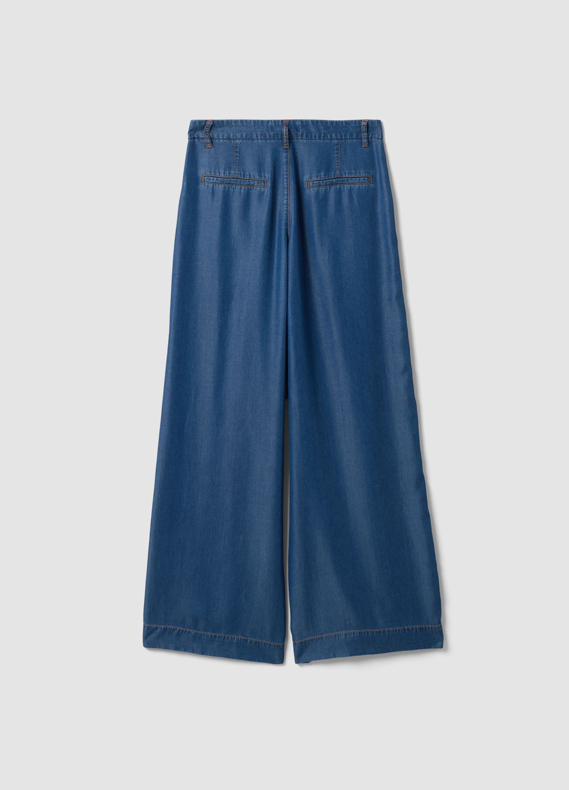 Blue wide-leg jeans in pure lyocell
