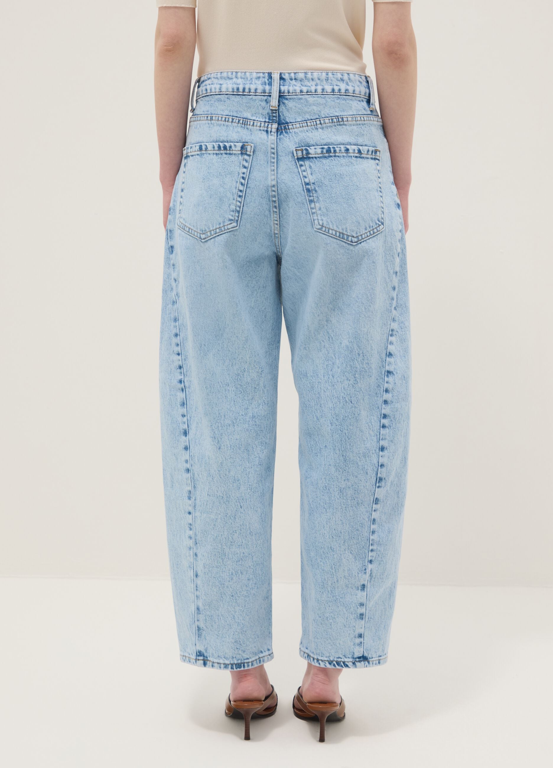 Regular fit light blue cotton blend denim trousers