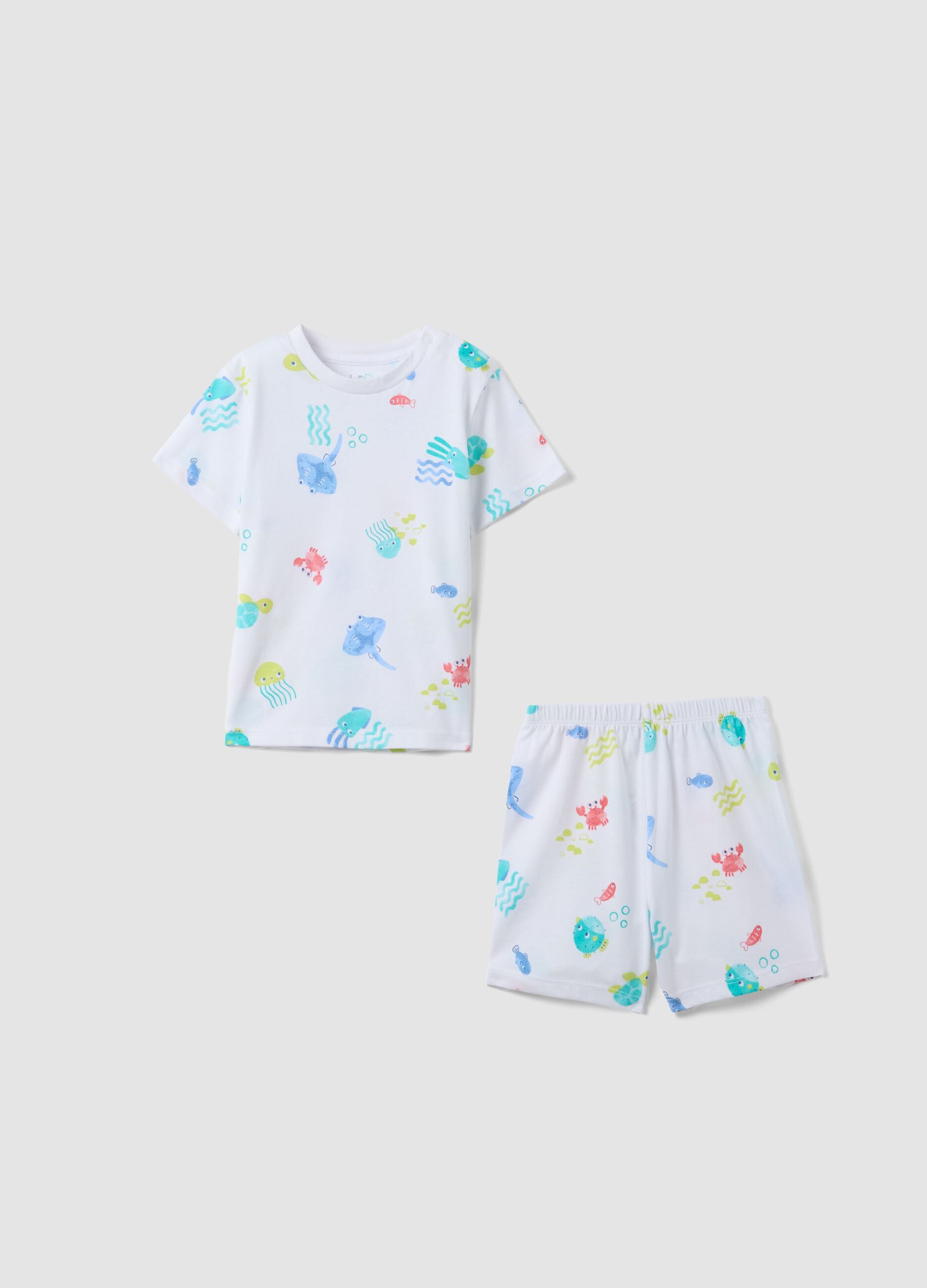 Newborn white pure cotton pyjamas regular fit with marine prints